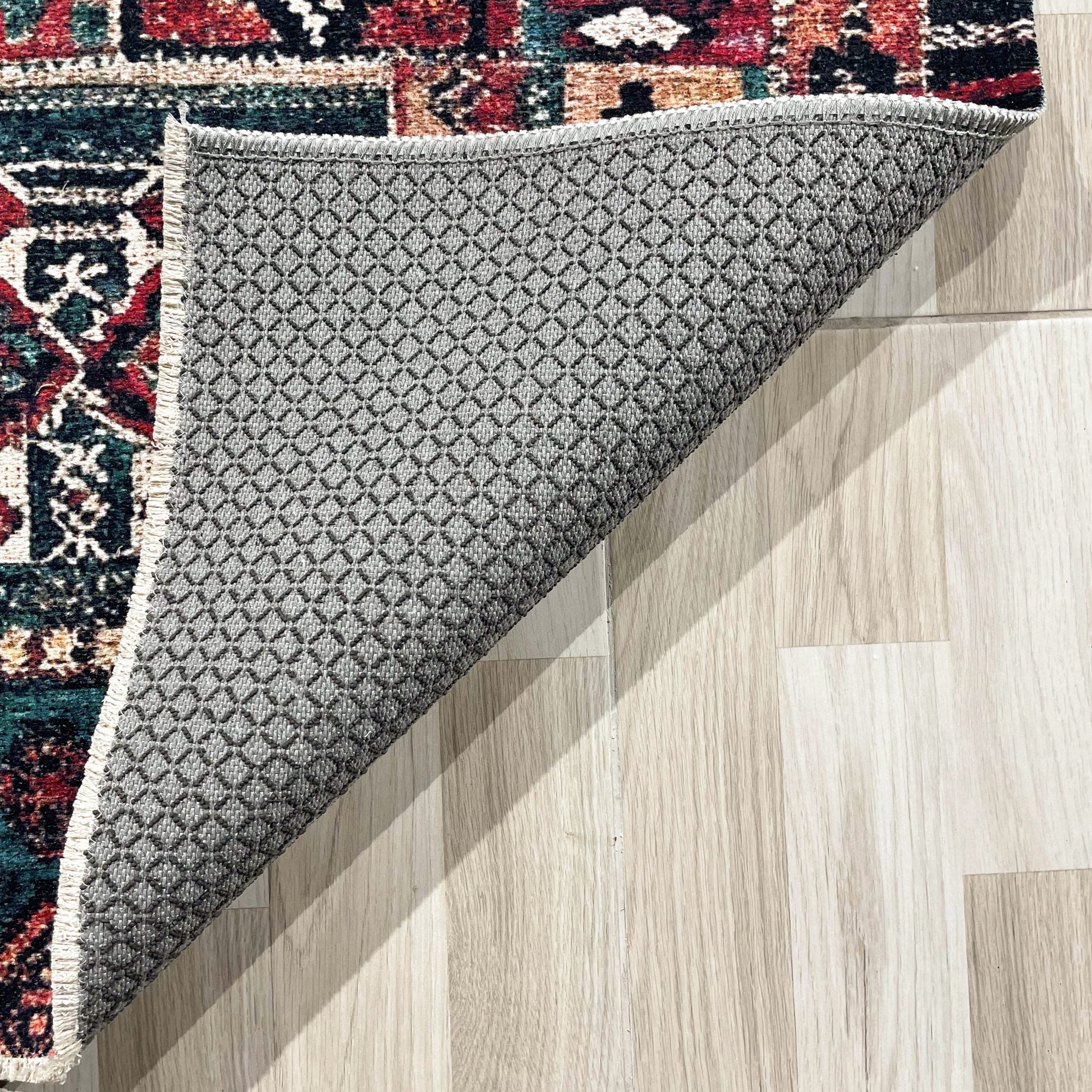 Netline Home Red Burgundy Green Khaki Ethnic Machine Washable Chenille Rug Design 609-01 - Gallery Image 3 - Netline Home