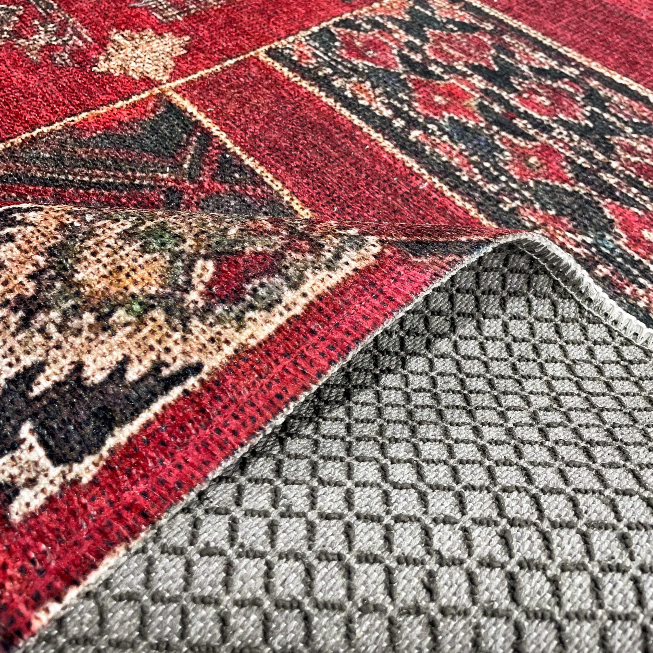 Netline Home Red Burgundy Ethnic Machine Washable Chenille Rug Design NH7097 - Gallery Image 4 - Netline Home