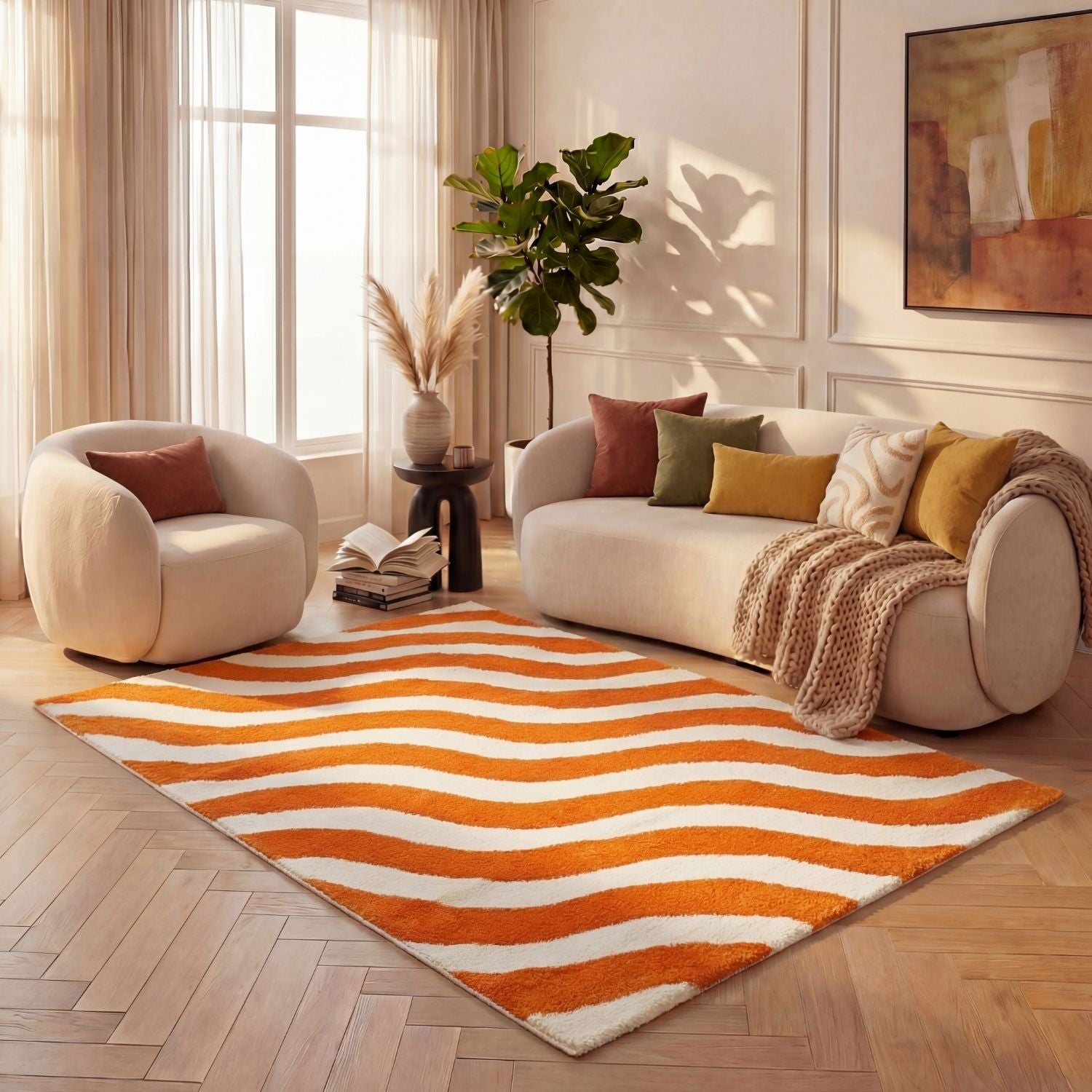 Joli Wave Orange & White Rug