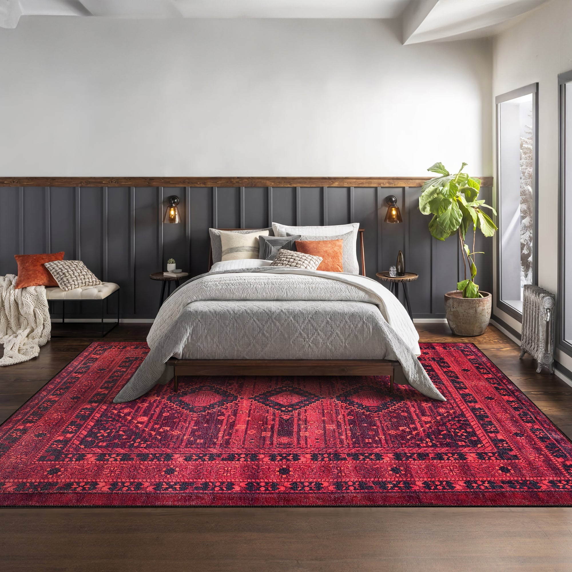 Netline Home Rugs Depot RW1009 – Machine Washable Red Tribal Medallion Rug | Oriental Geometric Carpet for Living Room, Bedroom & Office