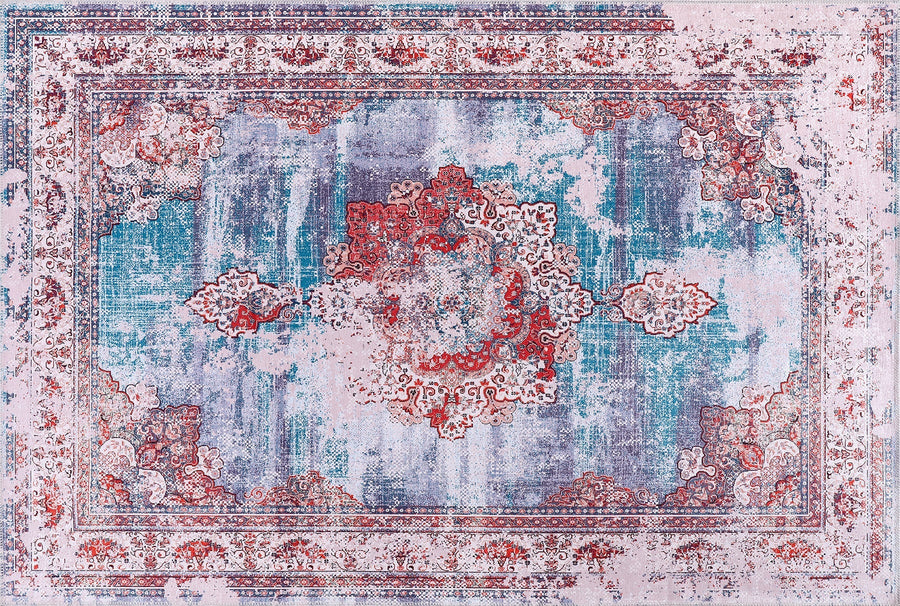 Painted Medallion Indigo Blue Traditional Washable Rug – Netline Home guide