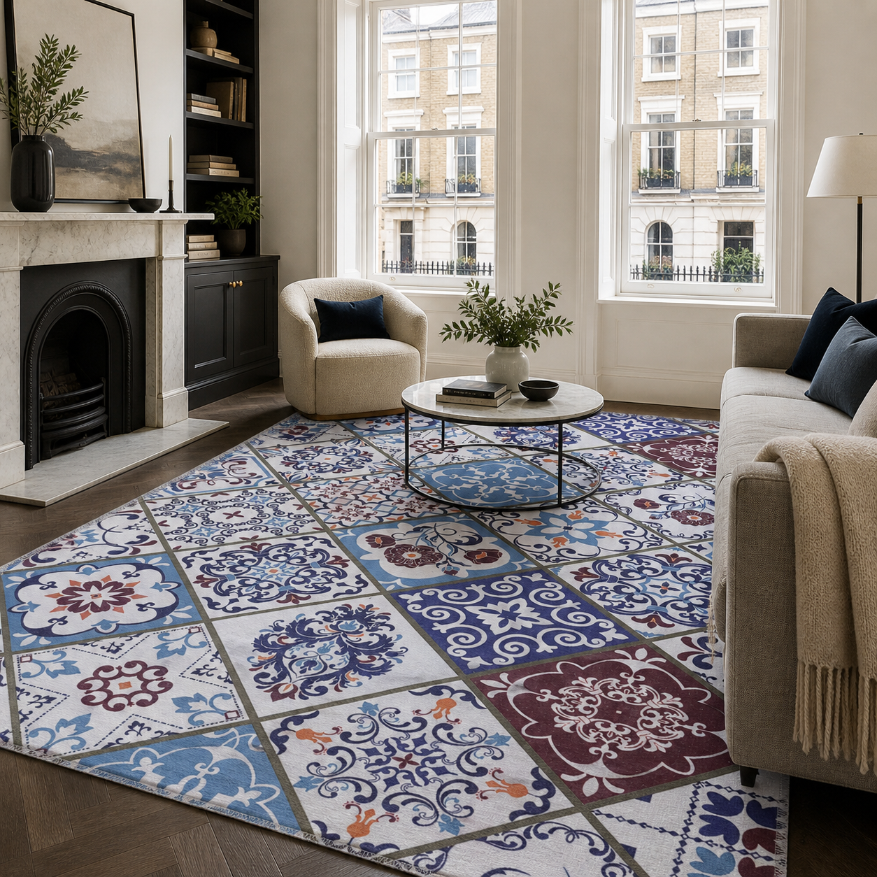 Noble Lattice Navy Blue Geometric Washable Rug – Netline Home guide