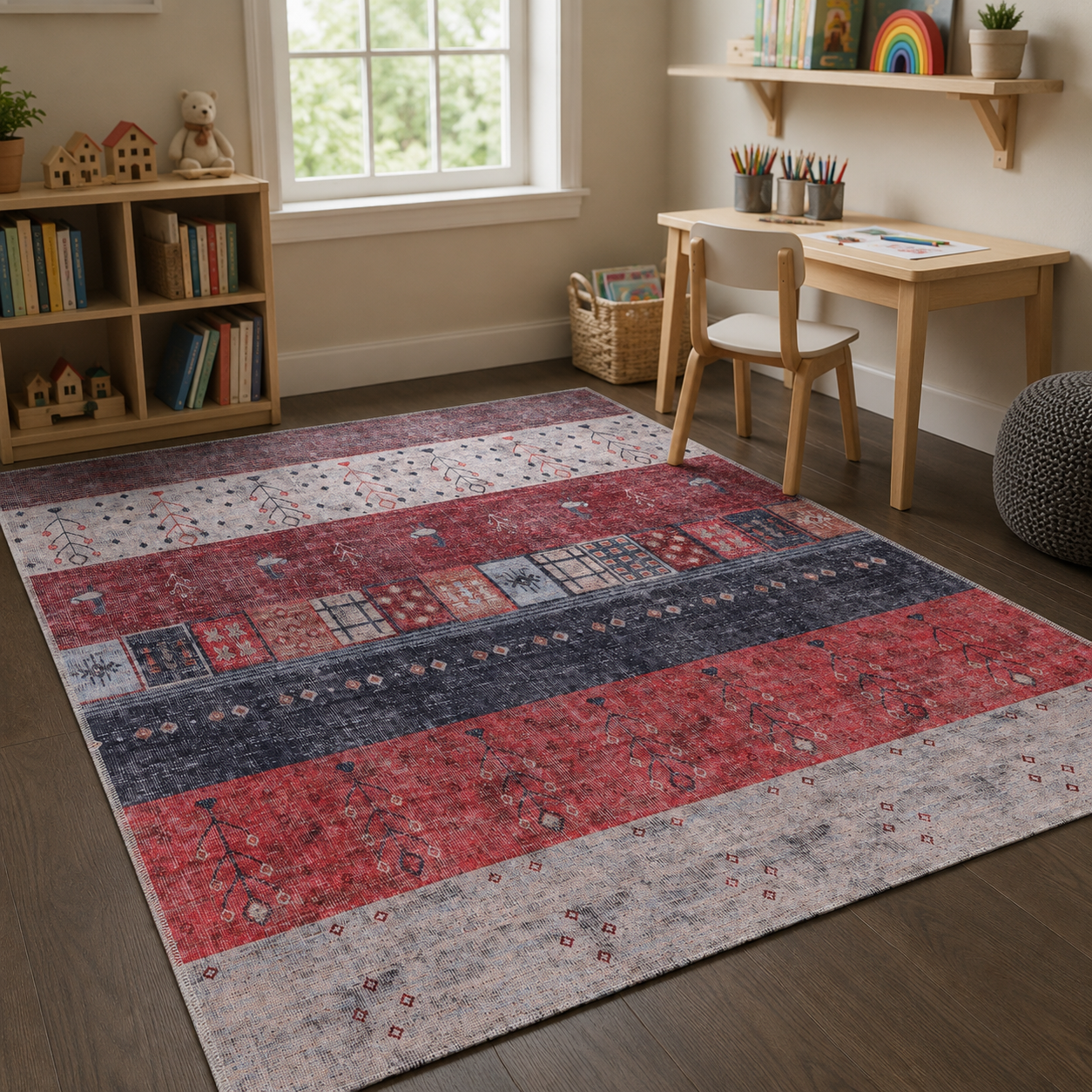 Distinct Octagons Burnt Red Heritage Washable Rug – Netline Home guide