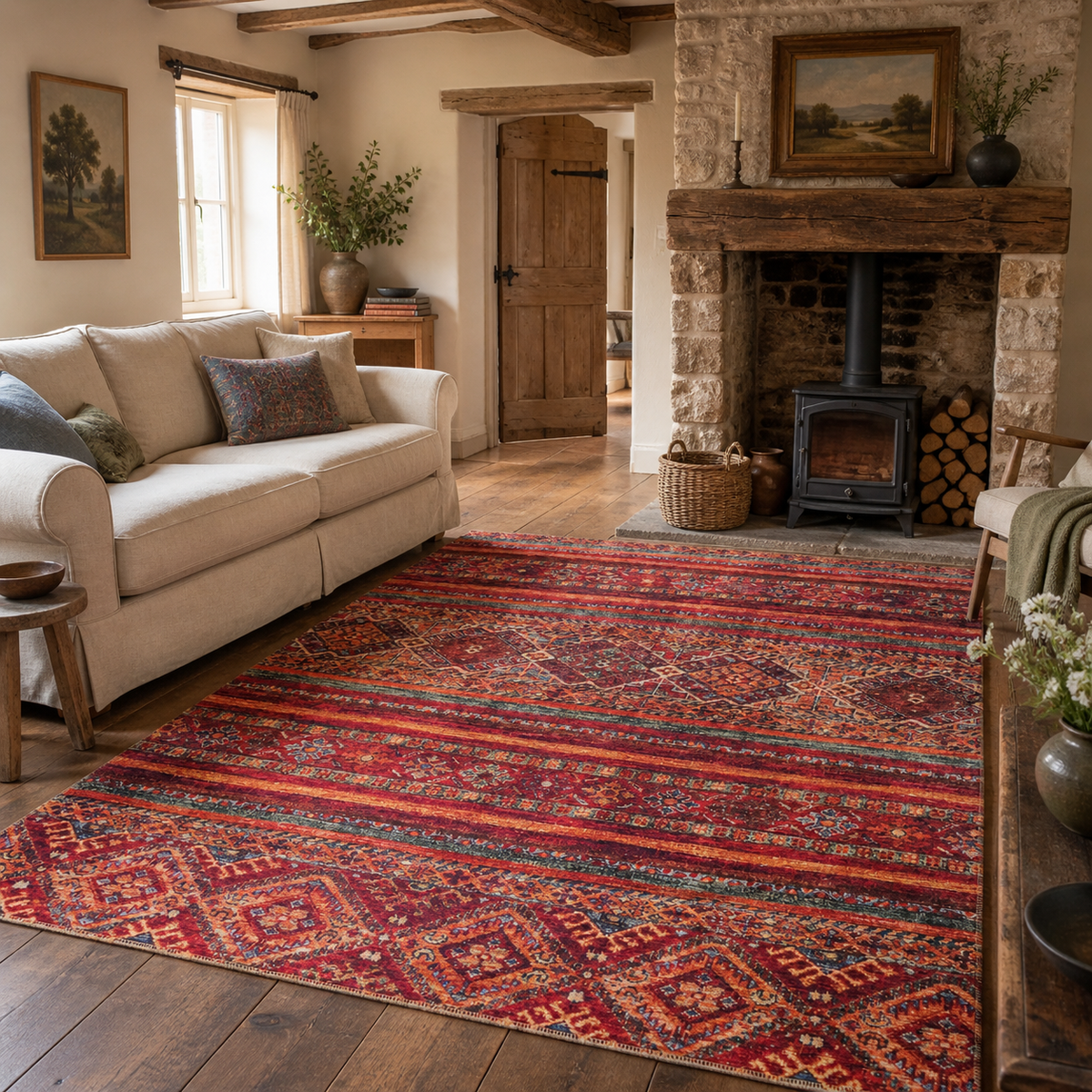 Painted Heritage Deep Red Washable Rug – Netline Home guide