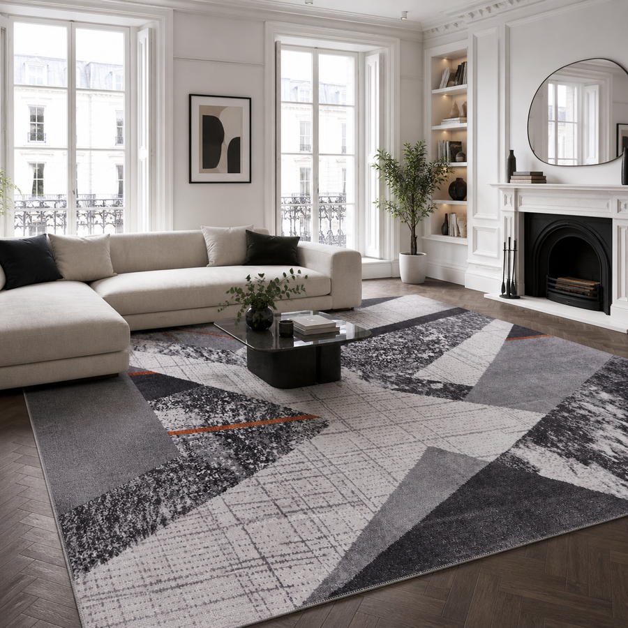 Studio Watercolour Slate Grey Abstract Washable Rug – Netline Home guide
