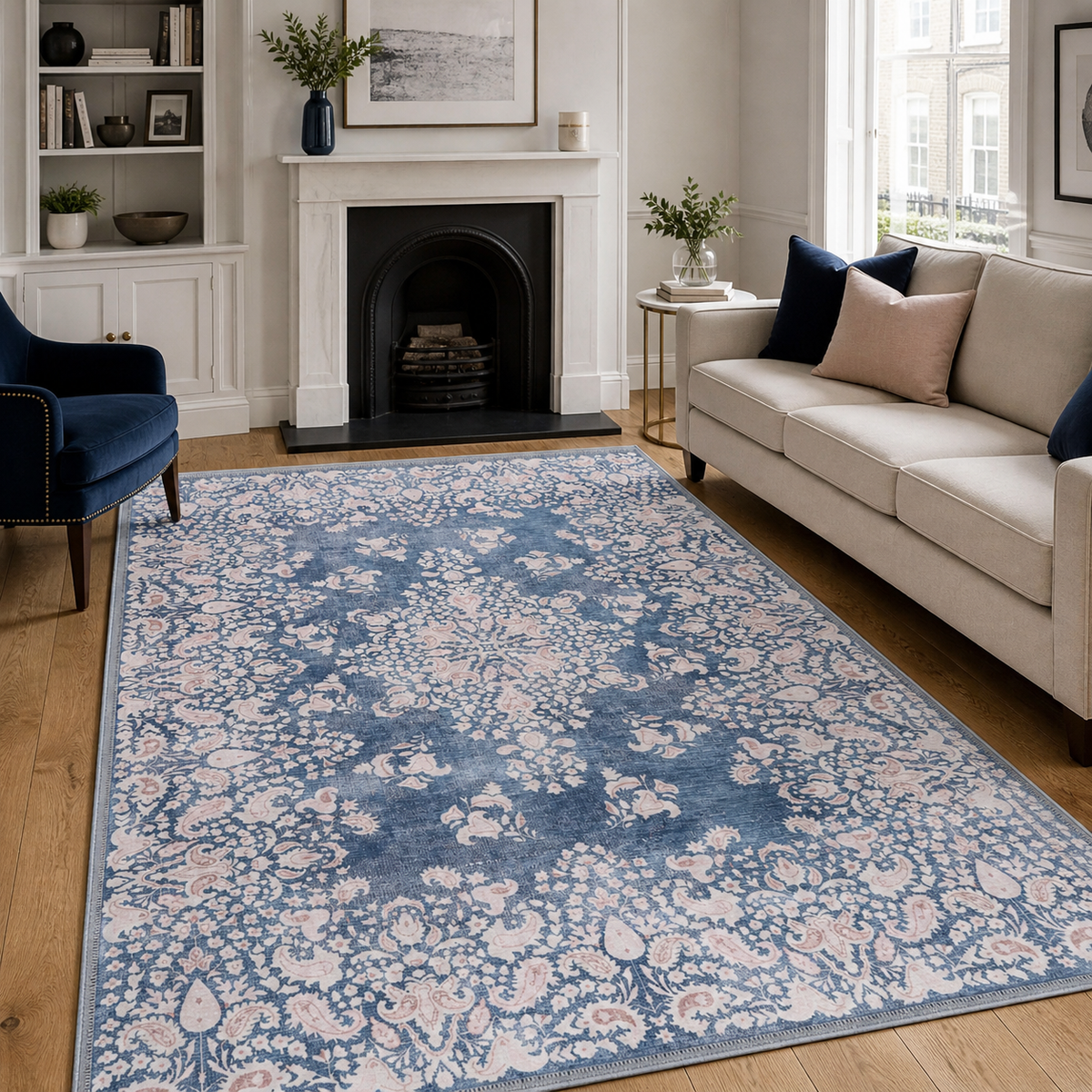 Painted Medallion Mid Blue Traditional Washable Rug – Netline Home guide