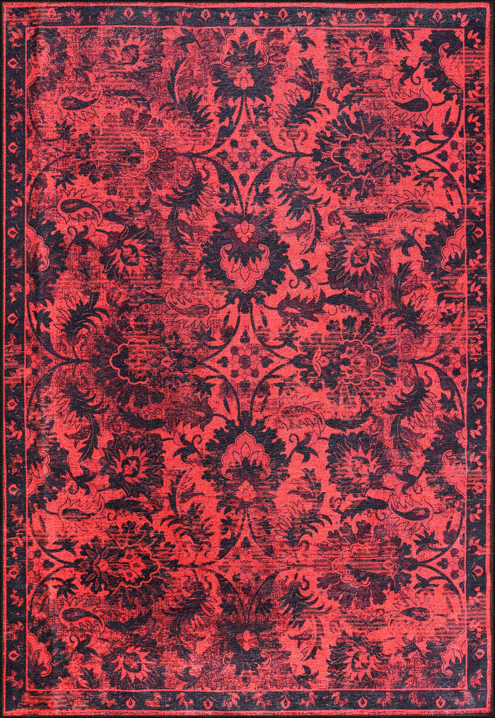 RW1010 Red Traditional Washable Rug shown in an illustrative room