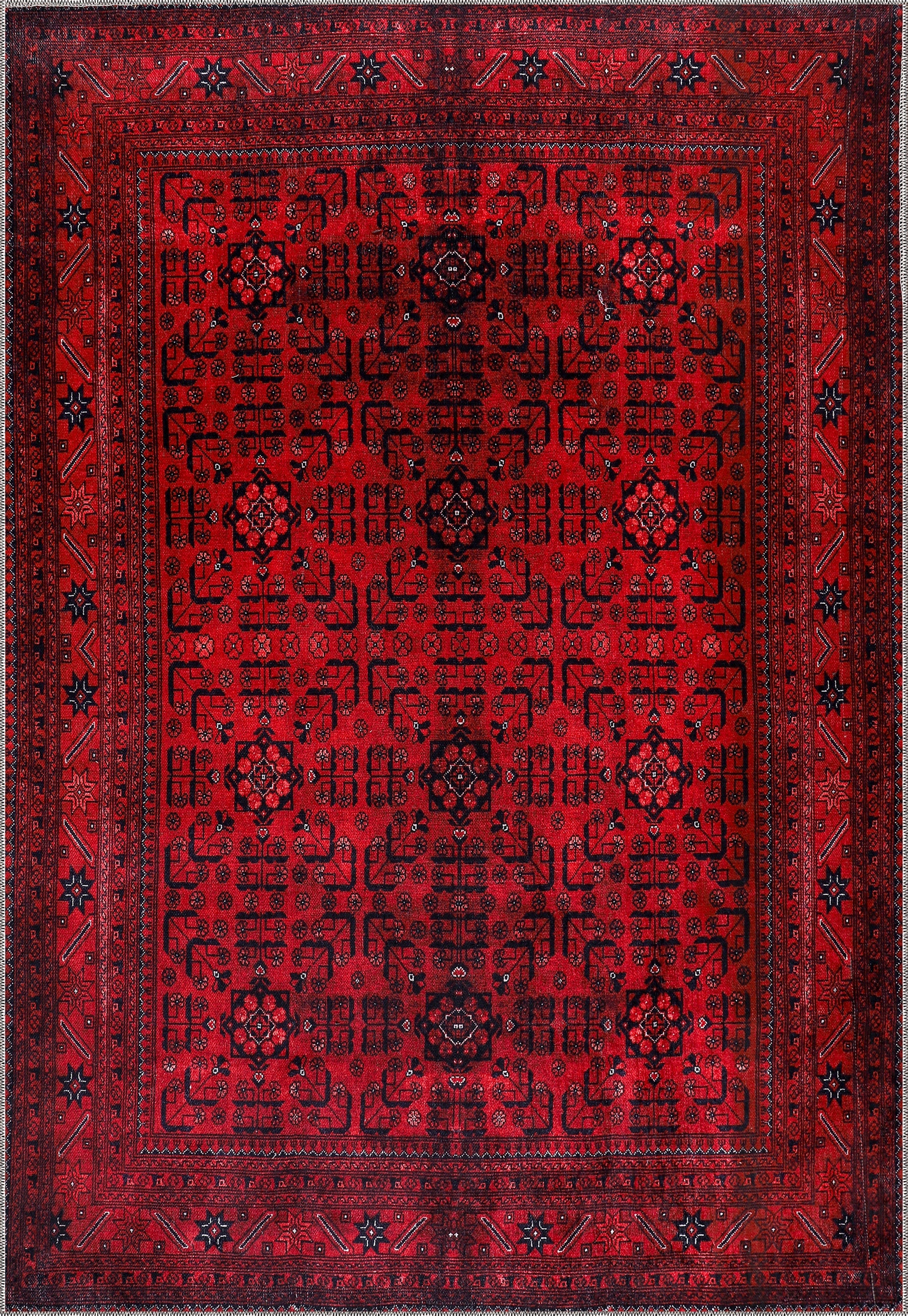 Netline Home Rugs Depot RW1001 – Machine Washable Red Afghan Pattern Area Rug | Traditional Oriental Geometric Design for Living Room, Bedroom & Office