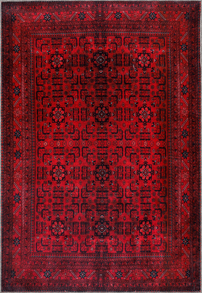 Netline Home Rugs Depot RW1001 – Tappeto rosso afgano lavabile in lavatrice | Design geometrico orientale tradizionale per soggiorno, camera da letto e ufficio shown in an illustrative room