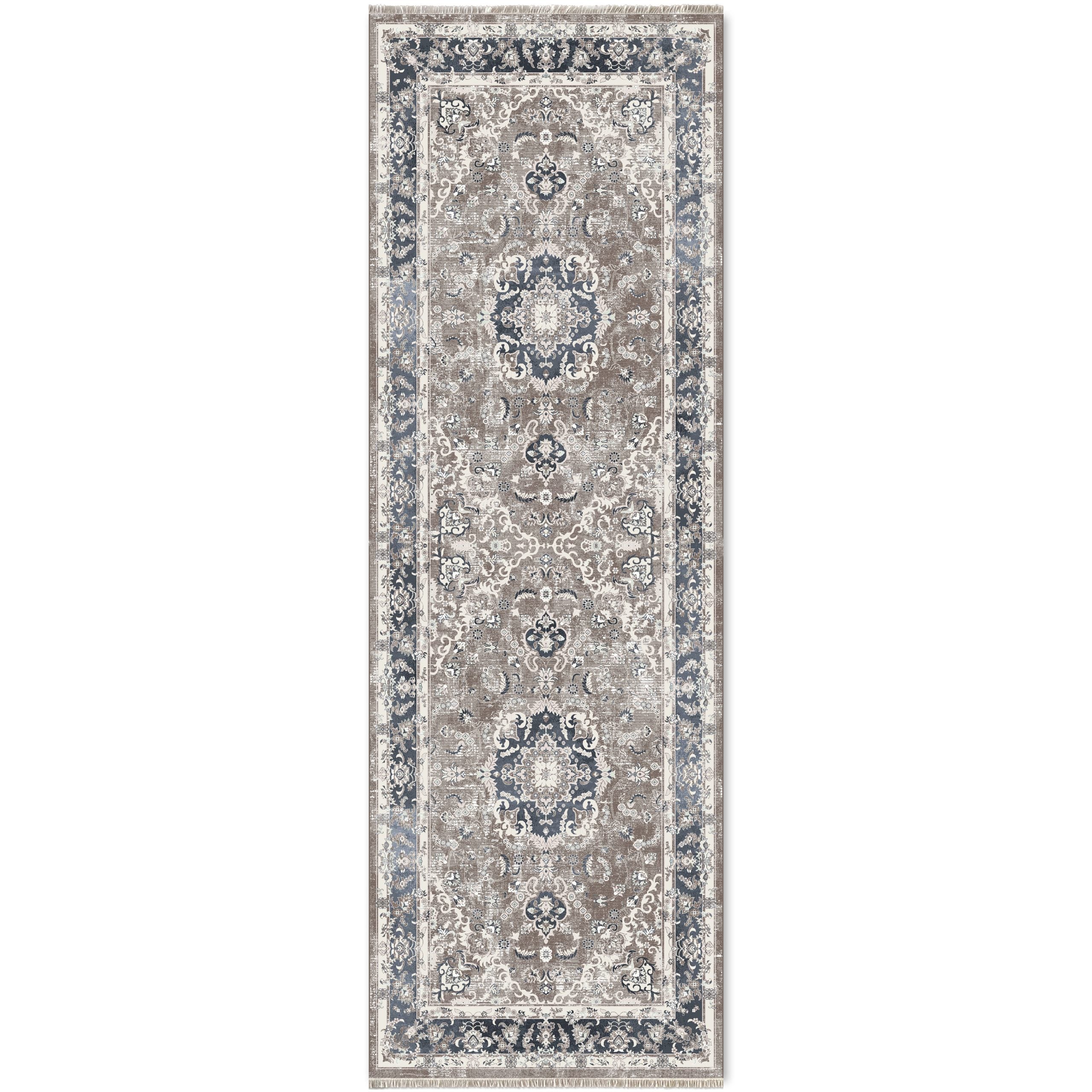 Netline Home Cream White Mink Brown Classic Vintage Machine Washable Chenille Rug Design 126-01 - Gallery Image 6 - Netline Home