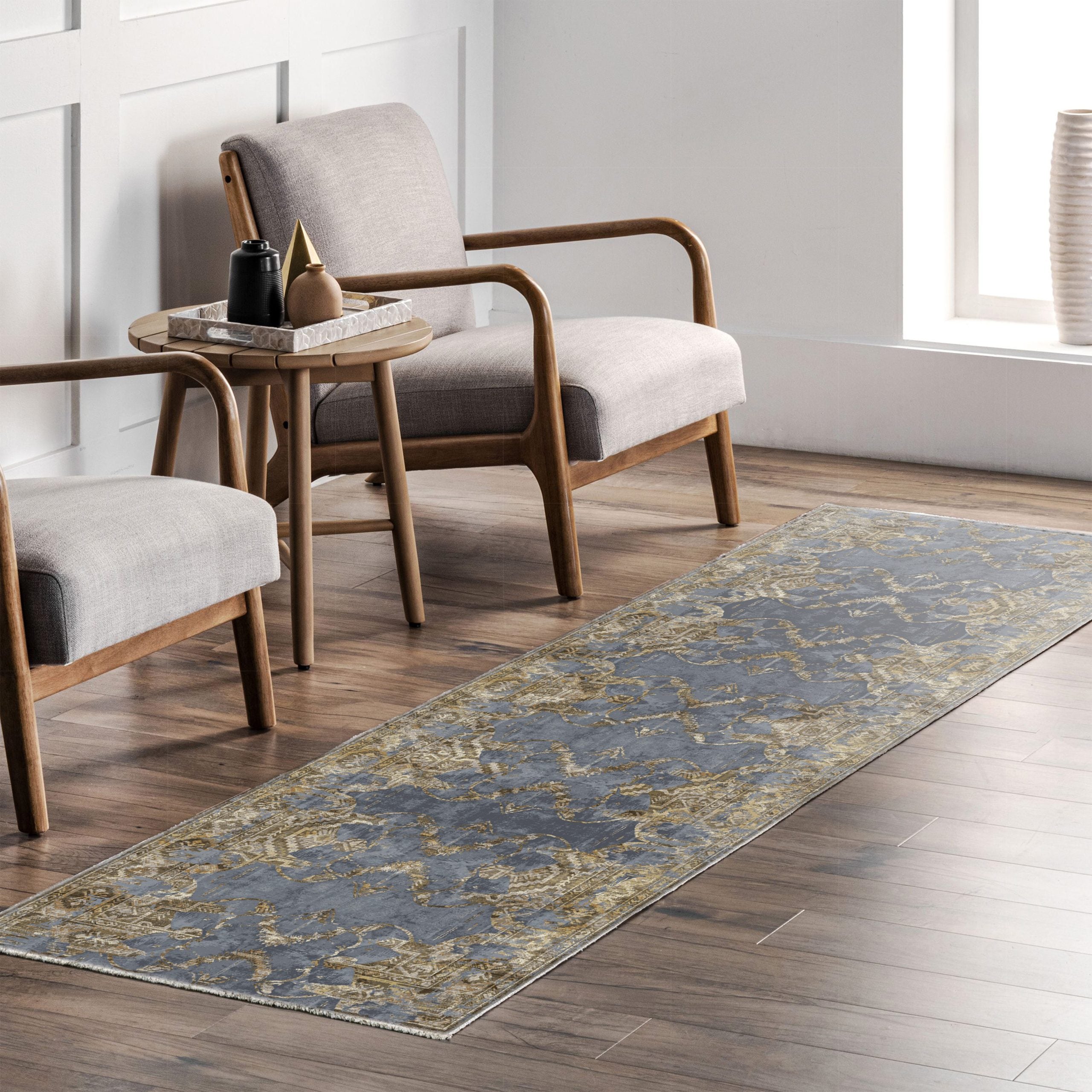 Netline Home Gray Silver Vintage Machine Washable Chenille Rug Design 14-02 - Gallery Image 7 - Netline Home