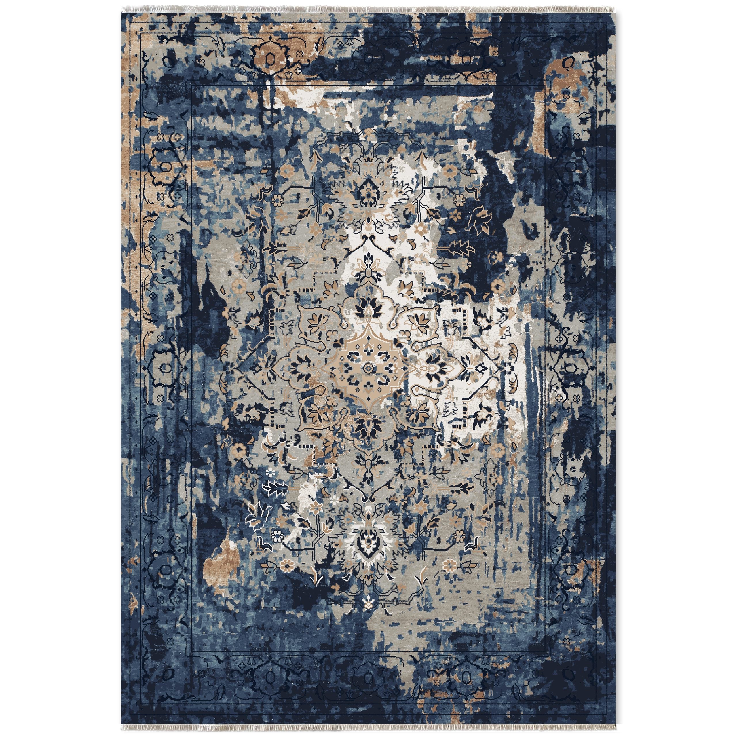Netline Home Blue Navy Vintage Machine Washable Chenille Rug Design NH7023 - Hilltop Photoshoot - Netline Home