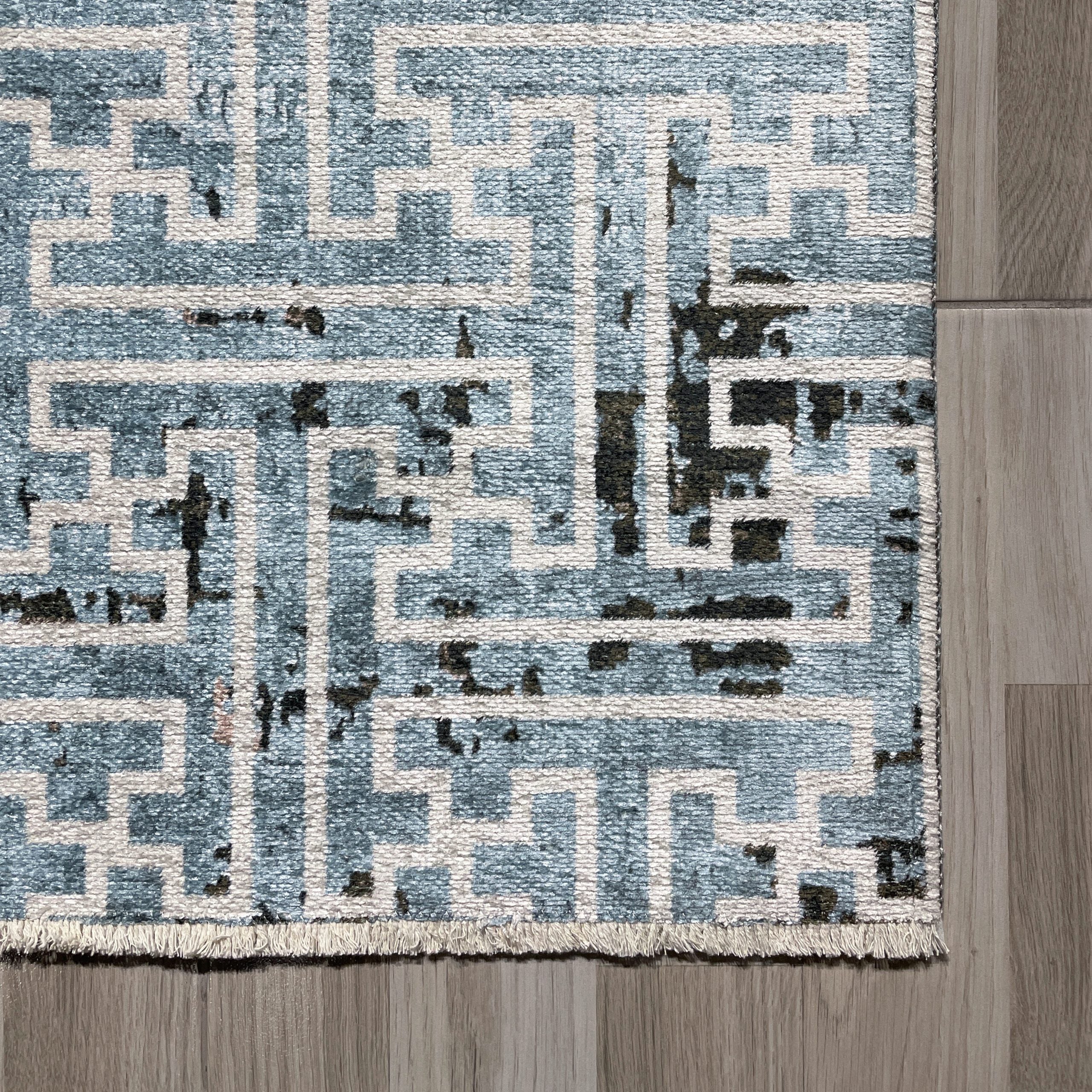 Netline Home Blue Navy Mink Brown Geometric Modern Machine Washable Chenille Rug Design 17-01 - Detailed Photoshoot - Netline Home