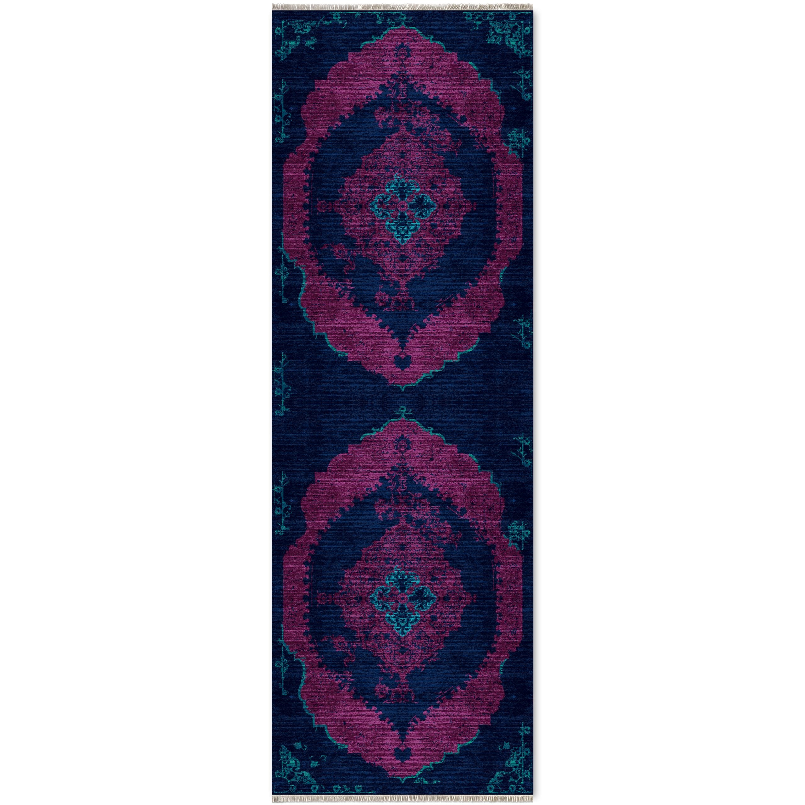 Netline Home Lilac Purple Blue Navy Pink Fuchsia Classic Vintage Machine Washable Chenille Rug Design 29-01 - Gallery Image 6 - Netline Home