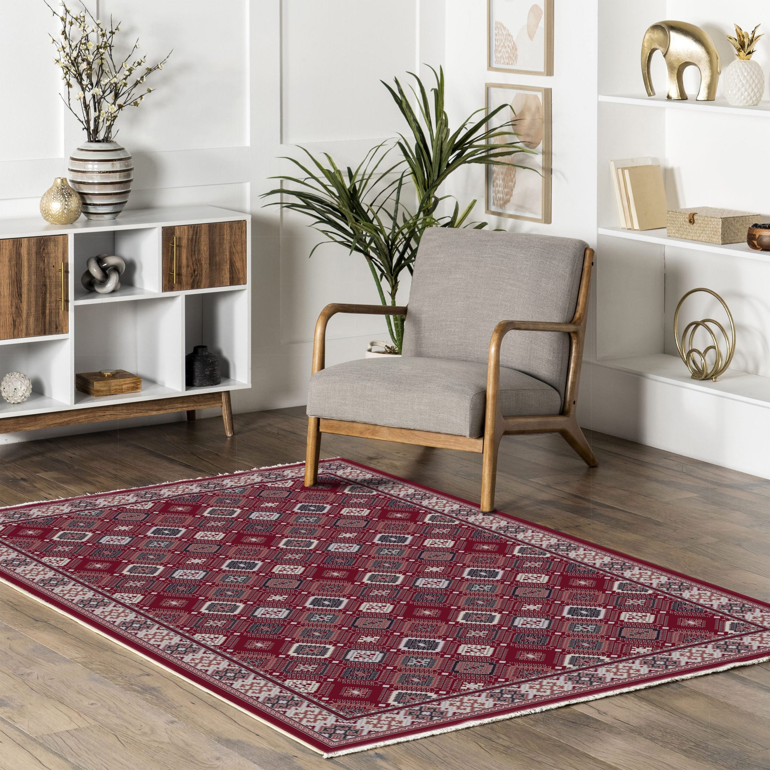 Netline Home Red Burgundy Ethnic Classic Machine Washable Chenille Rug Design NH7046 - Gallery Image 8 - Netline Home