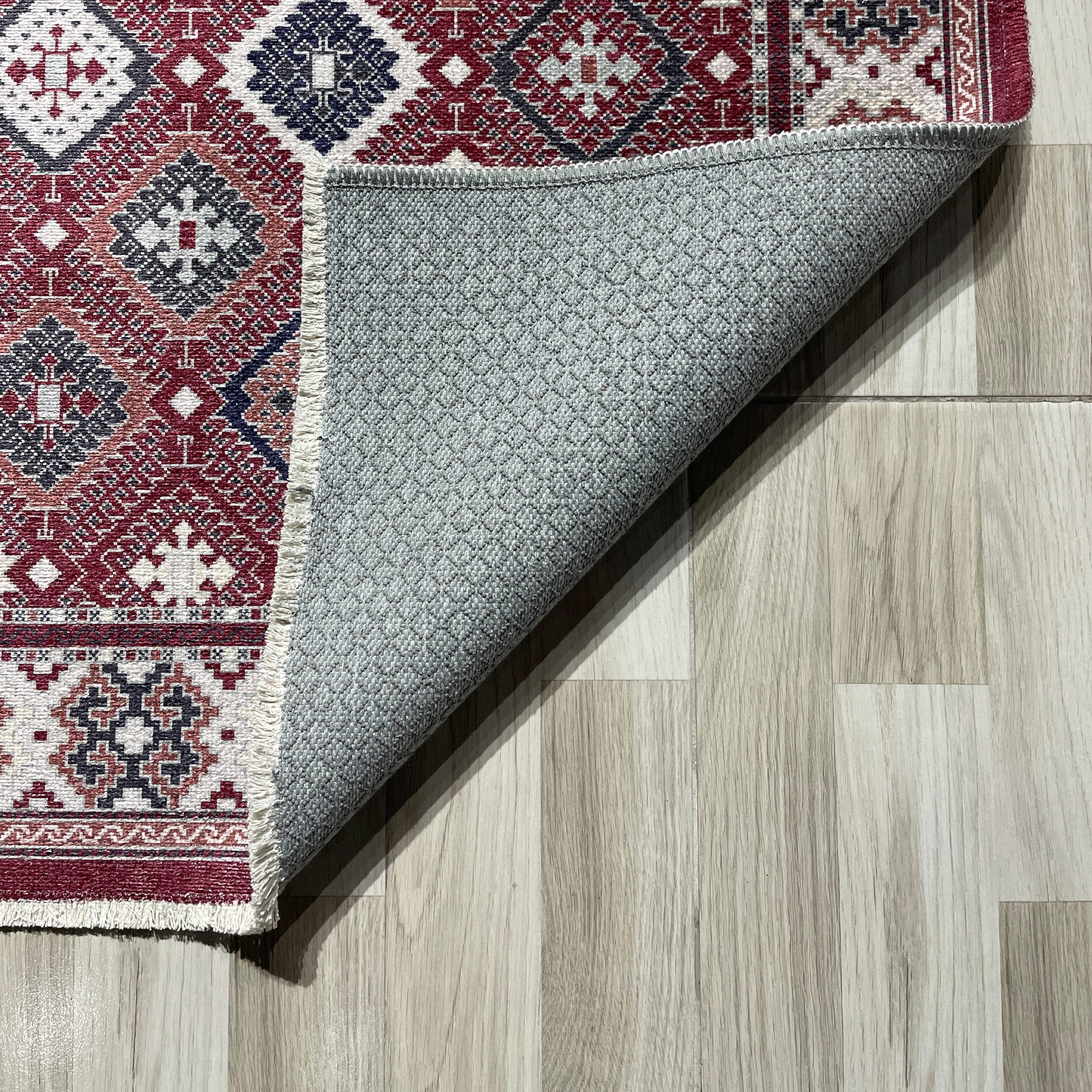 Netline Home Red Burgundy Ethnic Classic Machine Washable Chenille Rug Design NH7046 - Gallery Image 3 - Netline Home
