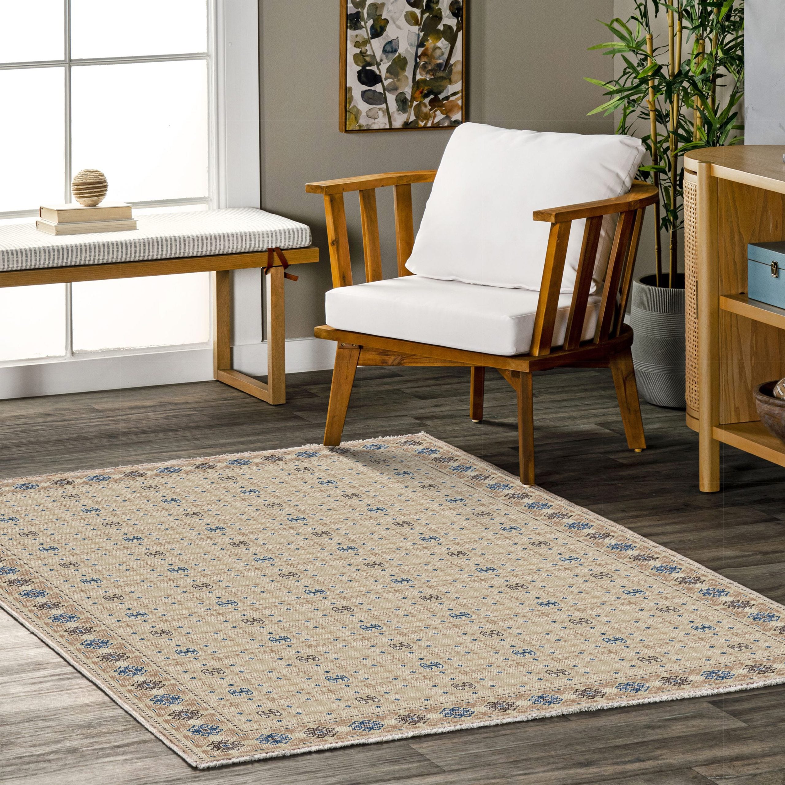 Netline Home Cream White Ethnic Classic Machine Washable Chenille Rug Design 344-02 - Gallery Image 5 - Netline Home