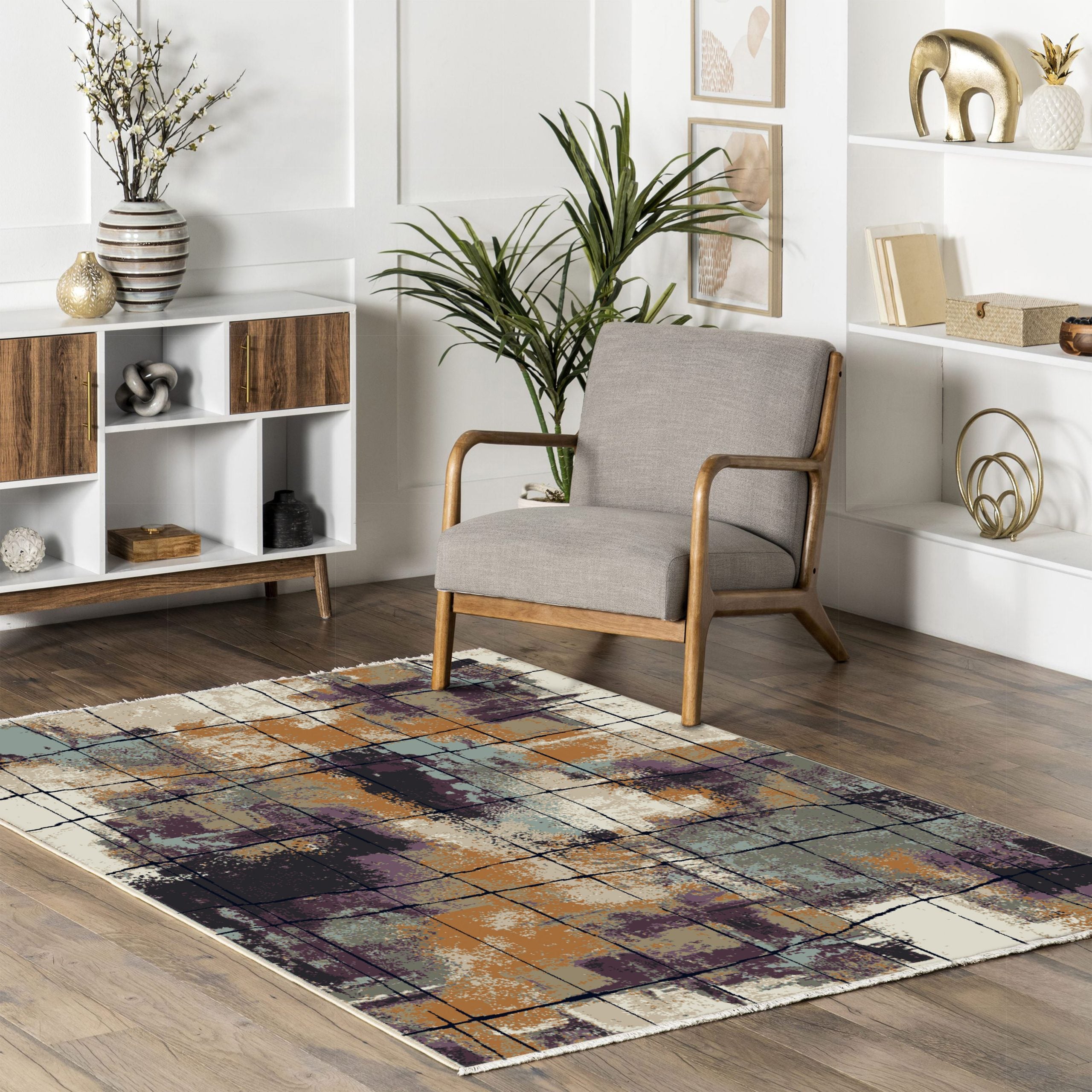 Netline Home Lilac Purple Yellow Gold Modern Machine Washable Chenille Rug Design 39-01 - Gallery Image 8 - Netline Home