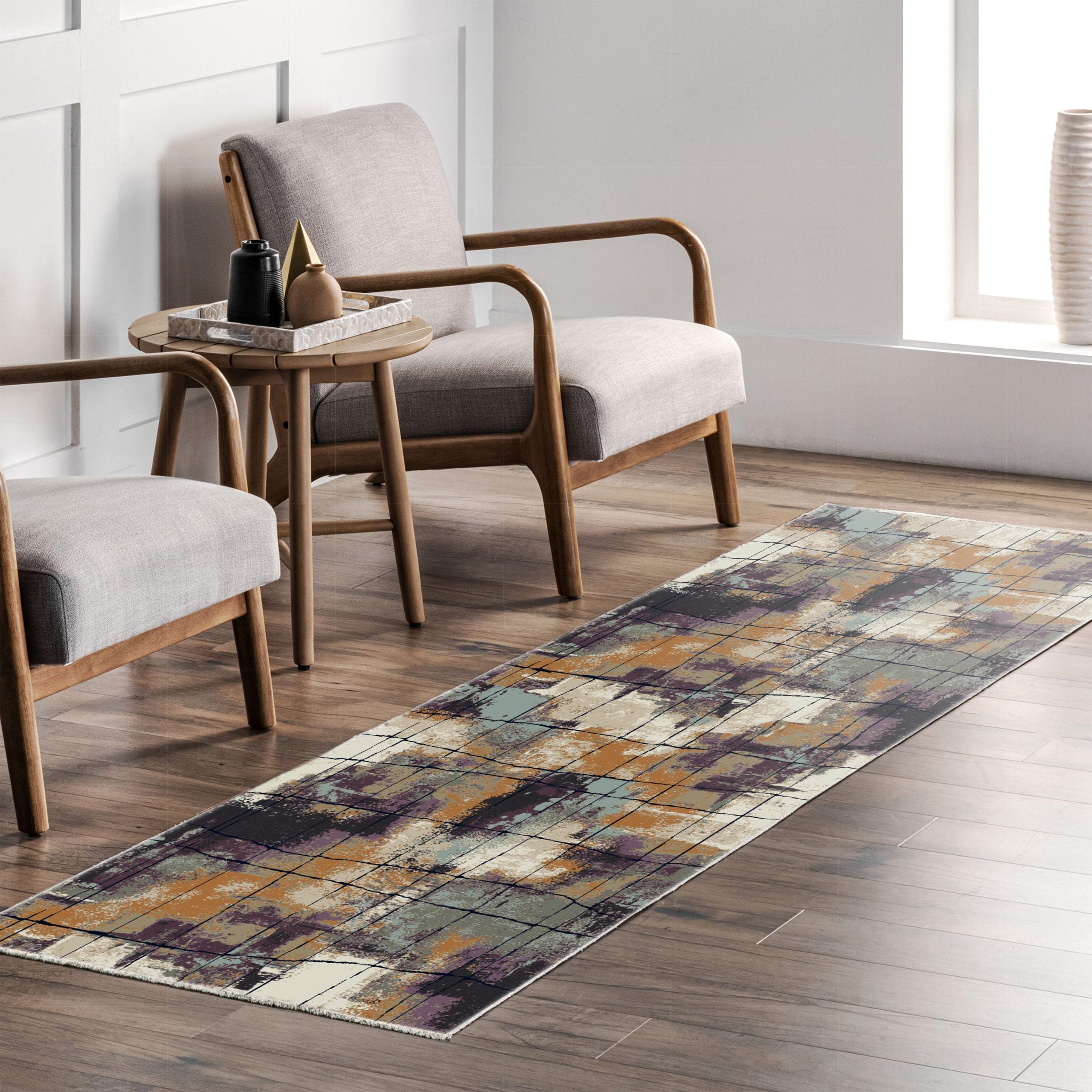 Netline Home Lilac Purple Yellow Gold Modern Machine Washable Chenille Rug Design NH7030 - Gallery Image 7 - Netline Home