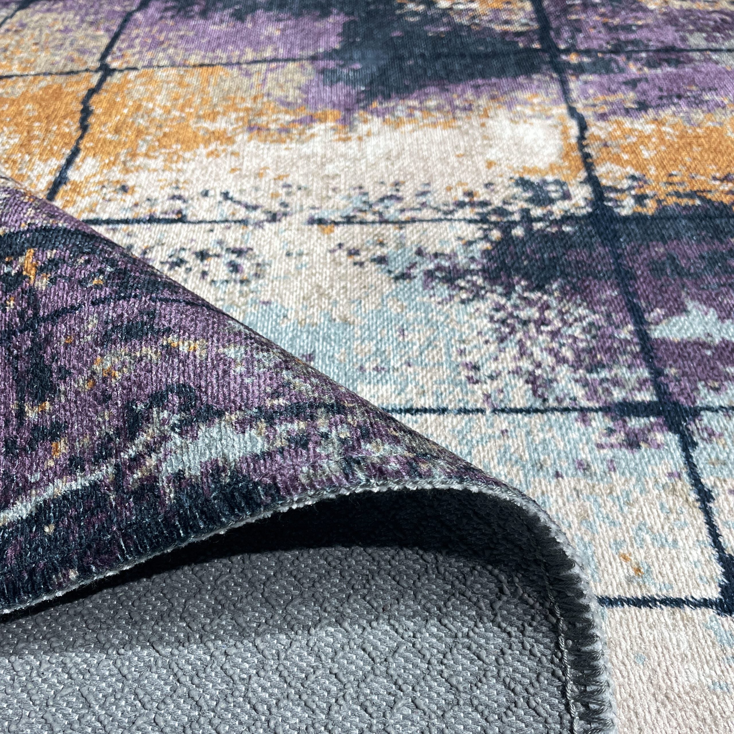 Netline Home Lilac Purple Yellow Gold Modern Machine Washable Chenille Rug Design NH7030 - Gallery Image 4 - Netline Home