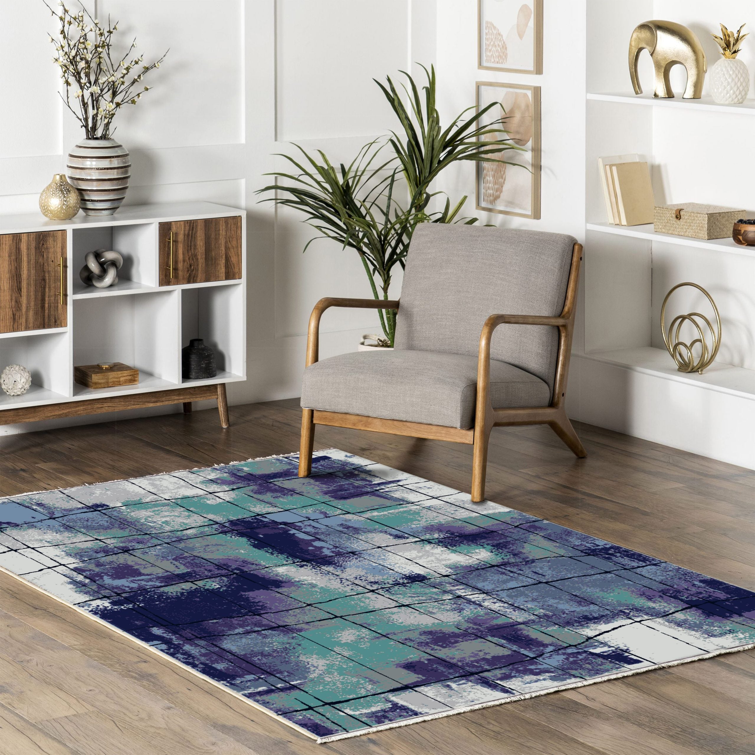 Netline Home Lilac Purple Blue Navy Modern Machine Washable Chenille Rug Design NH7031 - Gallery Image 8 - Netline Home