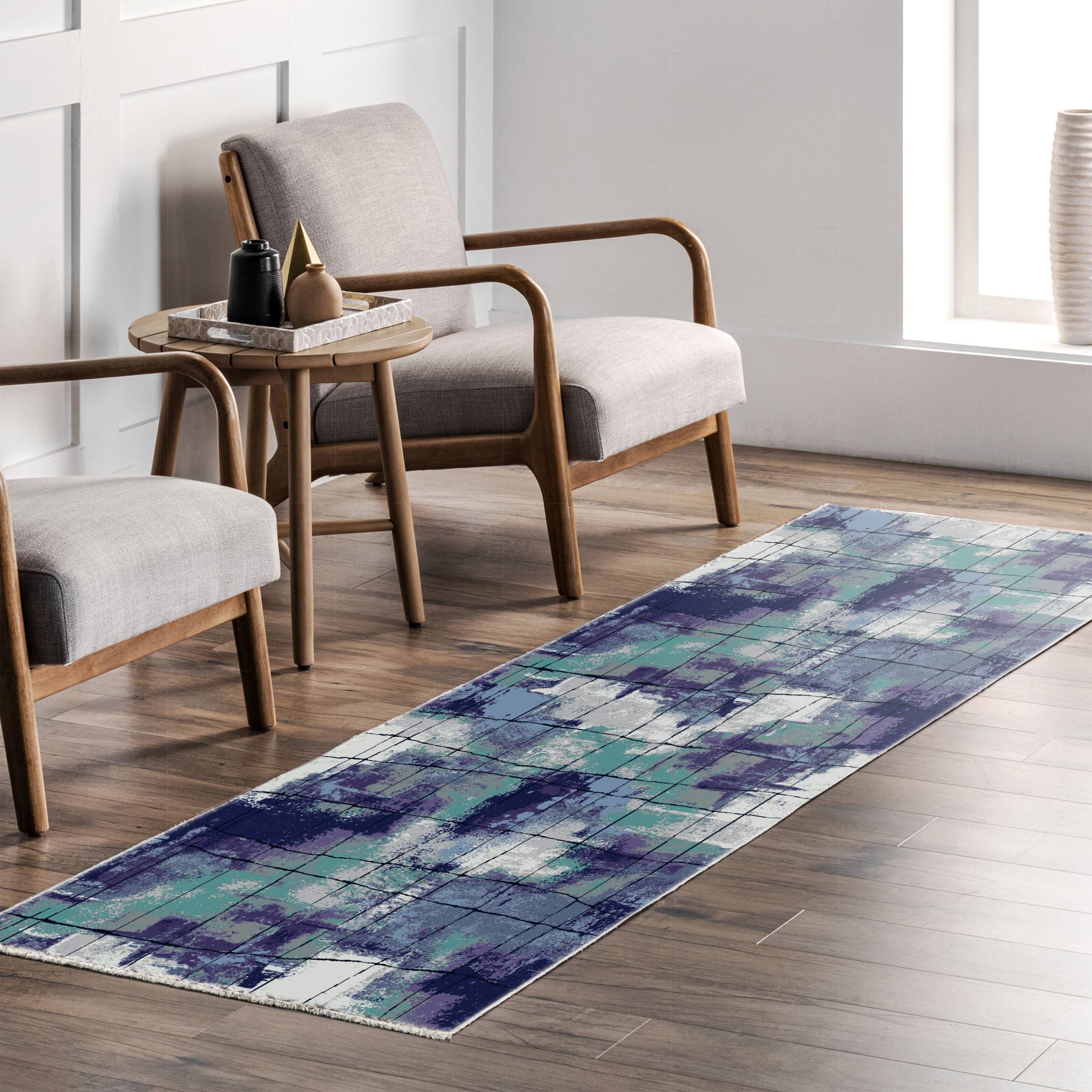 Netline Home Lilac Purple Blue Navy Modern Machine Washable Chenille Rug Design NH7031 - Gallery Image 7 - Netline Home