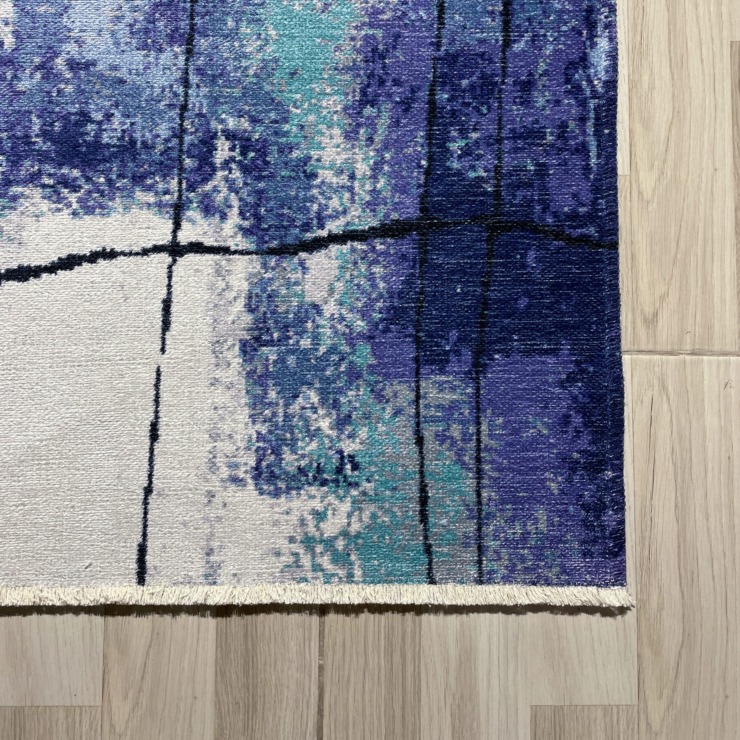 Netline Home Lilac Purple Blue Navy Modern Machine Washable Chenille Rug Design 39-02 - Detailed Photoshoot - Netline Home