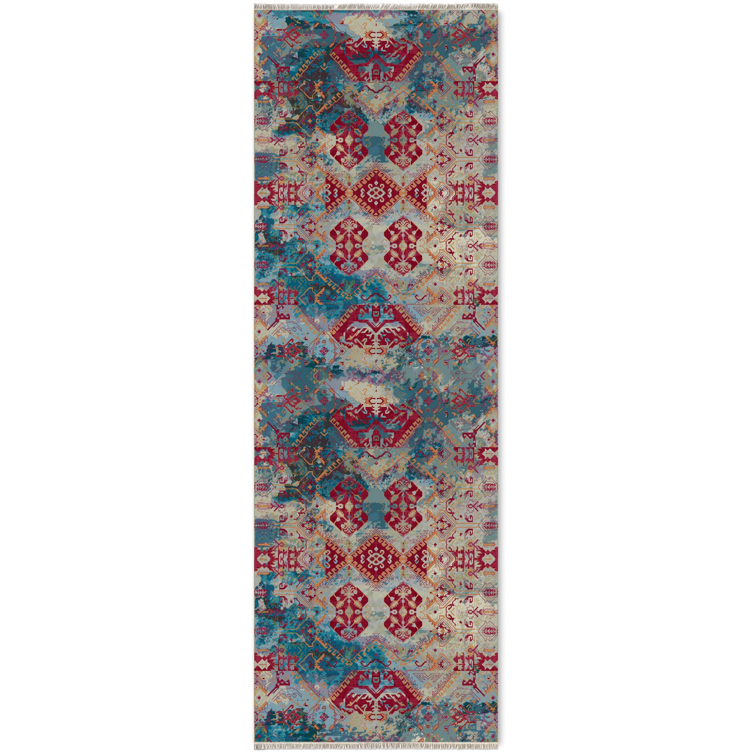 Netline Home Red Burgundy Green Khaki Ethnic Machine Washable Chenille Rug Design NH7032 - Gallery Image 5 - Netline Home