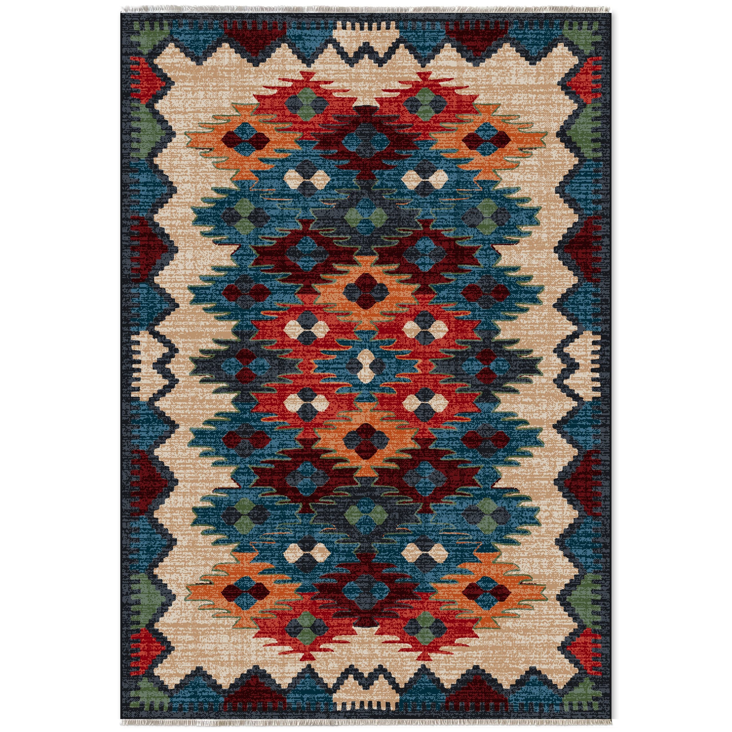Netline Home Blue Navy Ethnic Classic Machine Washable Chenille Rug Design NH7067 - Hilltop Photoshoot - Netline Home