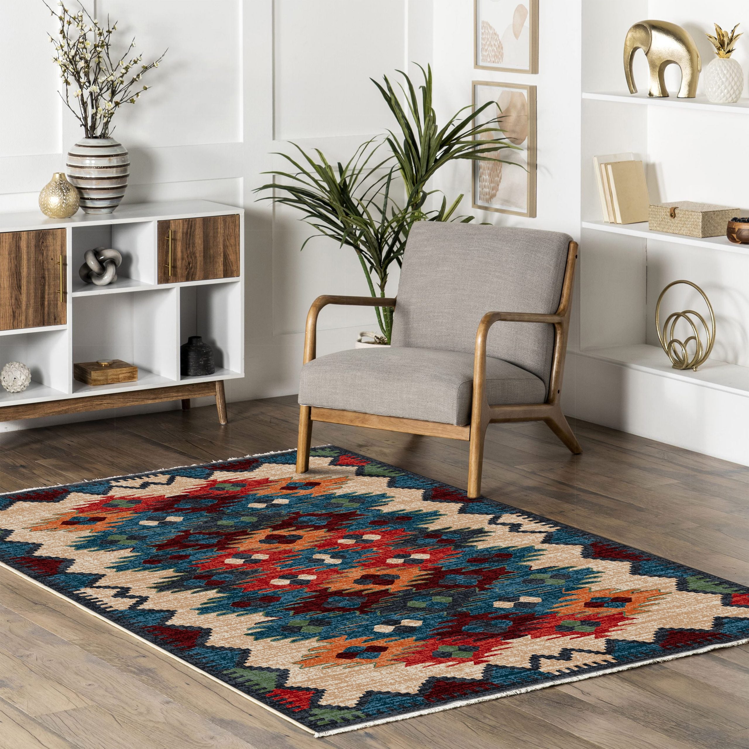 Netline Home Blue Navy Ethnic Classic Machine Washable Chenille Rug Design 441-02 - Gallery Image 5 - Netline Home