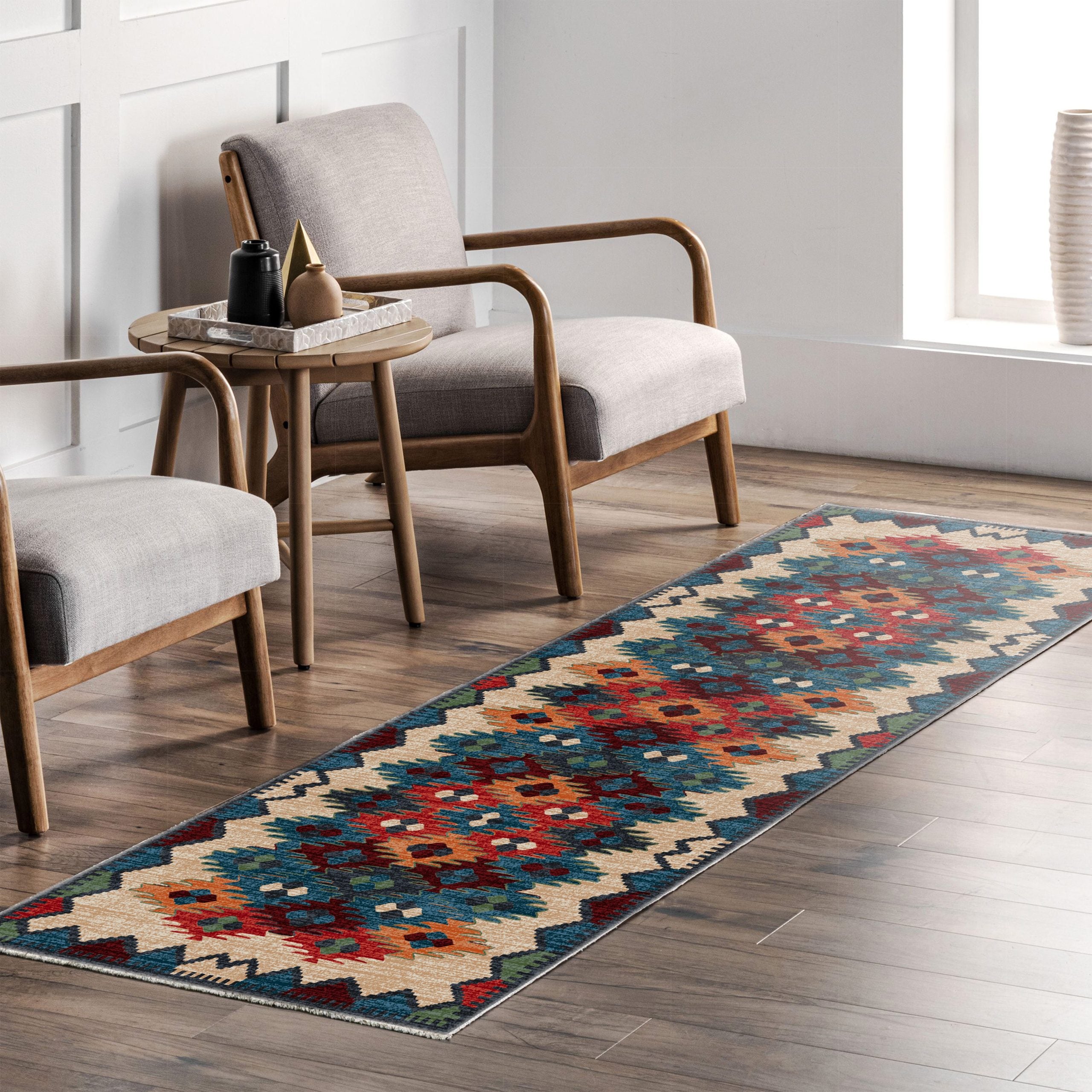 Netline Home Blue Navy Ethnic Classic Machine Washable Chenille Rug Design 441-02 - Gallery Image 7 - Netline Home