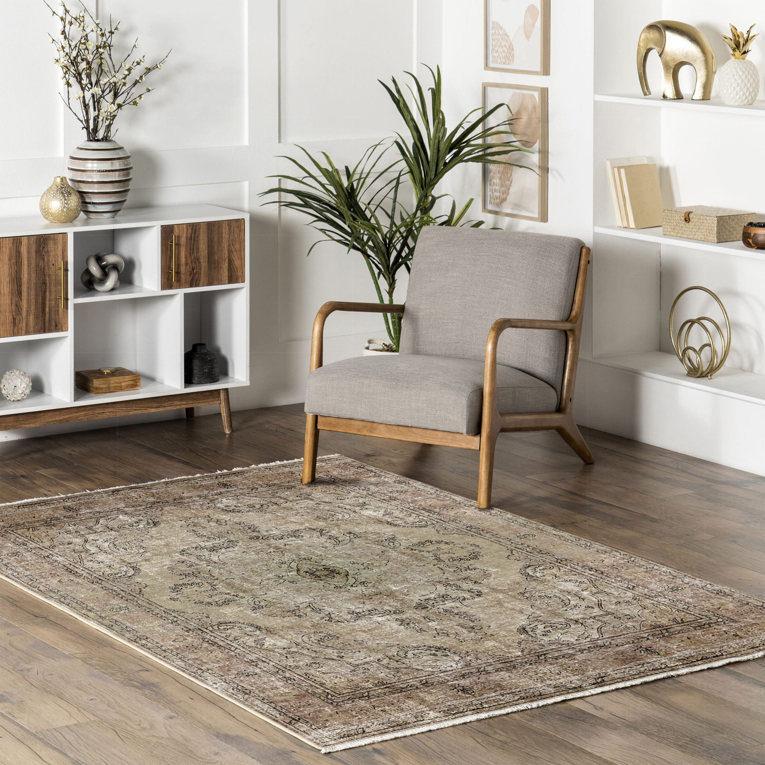 Netline Home Mink Brown Classic Vintage Machine Washable Chenille Rug Design NH7033 - Gallery Image 8 - Netline Home