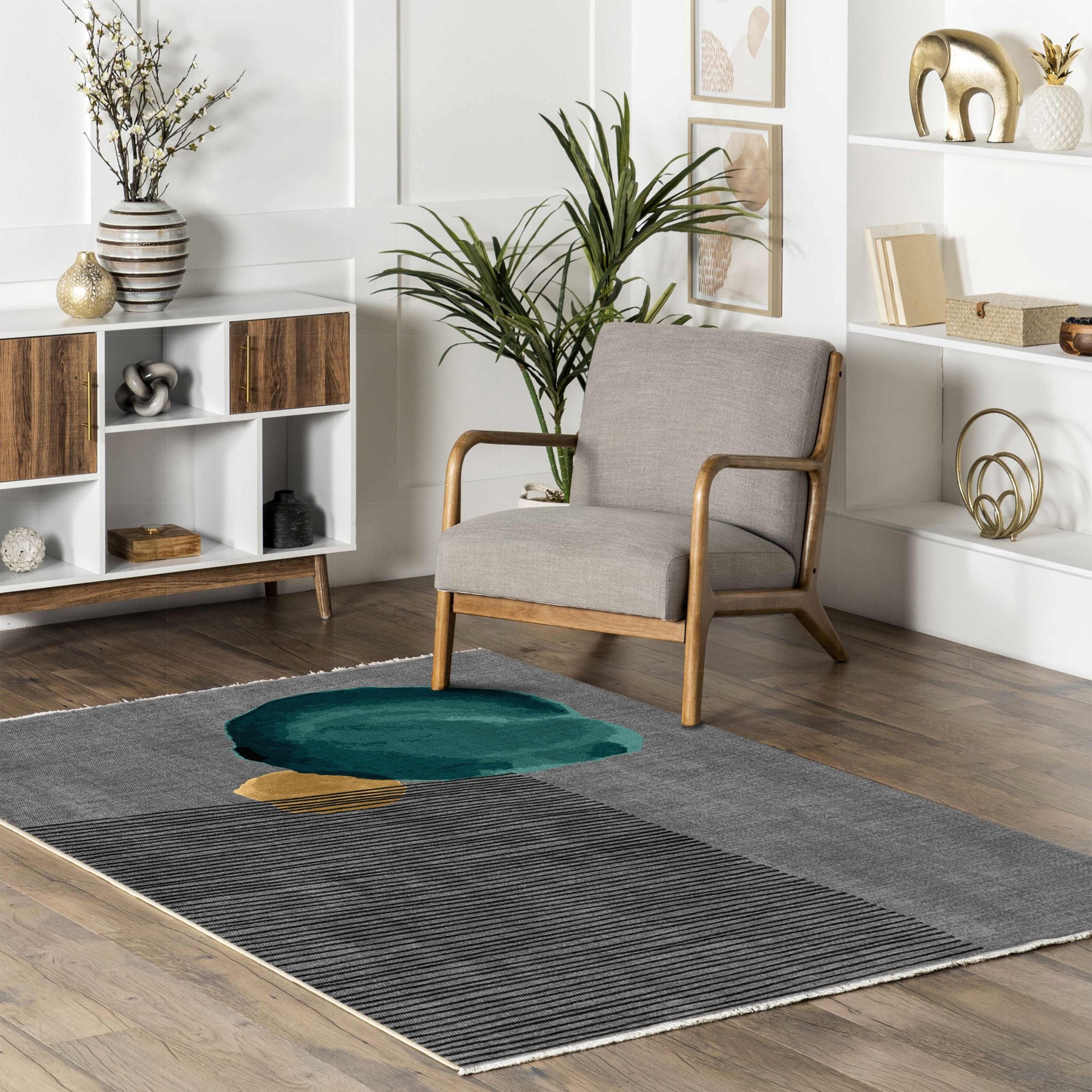 Netline Home Gray Silver Green Khaki Modern Machine Washable Chenille Rug Design 0079-01 - Gallery Image 8 - Netline Home