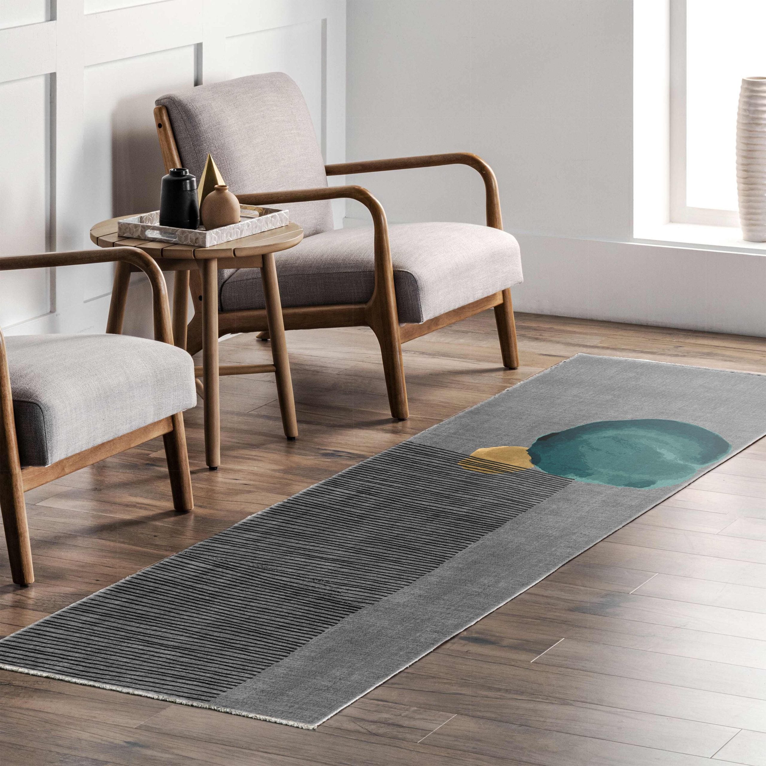 Netline Home Gray Silver Green Khaki Modern Machine Washable Chenille Rug Design NH7106 - Gallery Image 6 - Netline Home