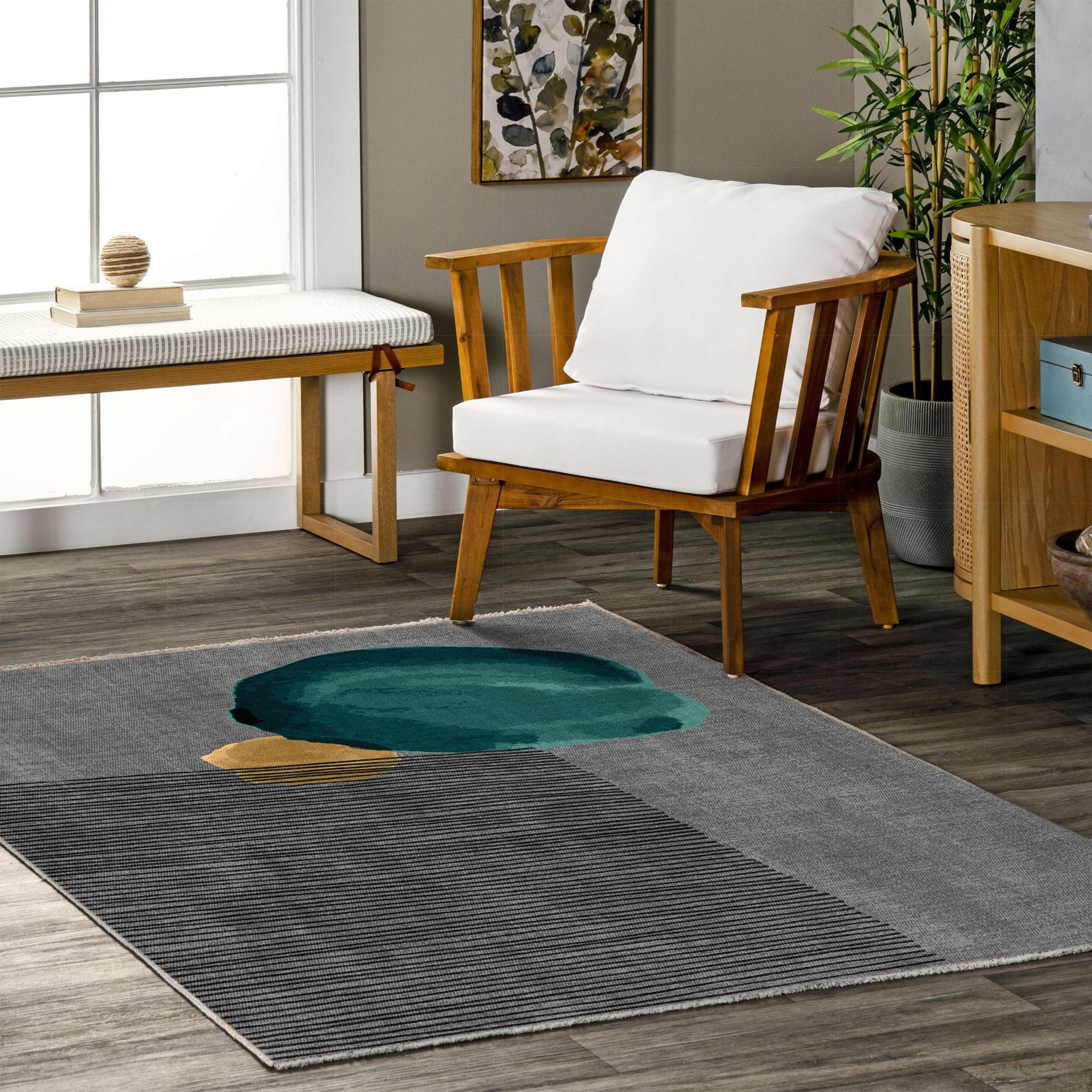 Netline Home Gray Silver Green Khaki Modern Machine Washable Chenille Rug Design 0079-01 - Gallery Image 5 - Netline Home