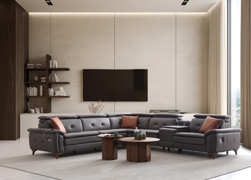 Netline Home Interior Lazio corner sofa in a spacious lounge setting, showcasing plush cushions and stylish design.