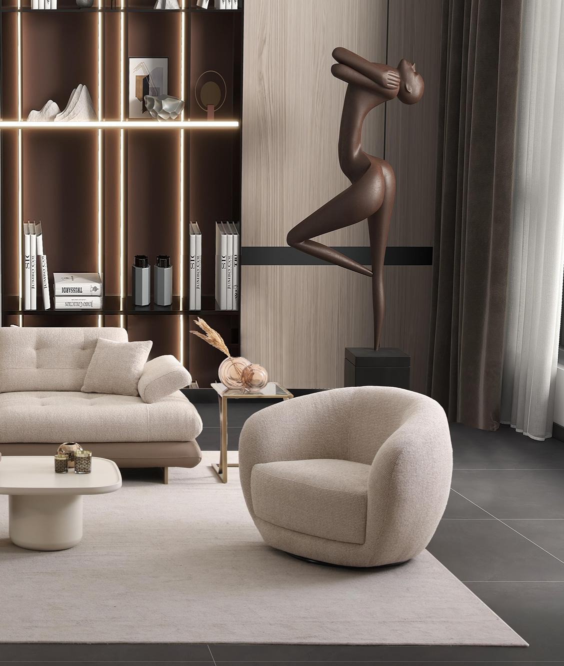 Lunza Swivel Armchair (SG) by Netline Interiors