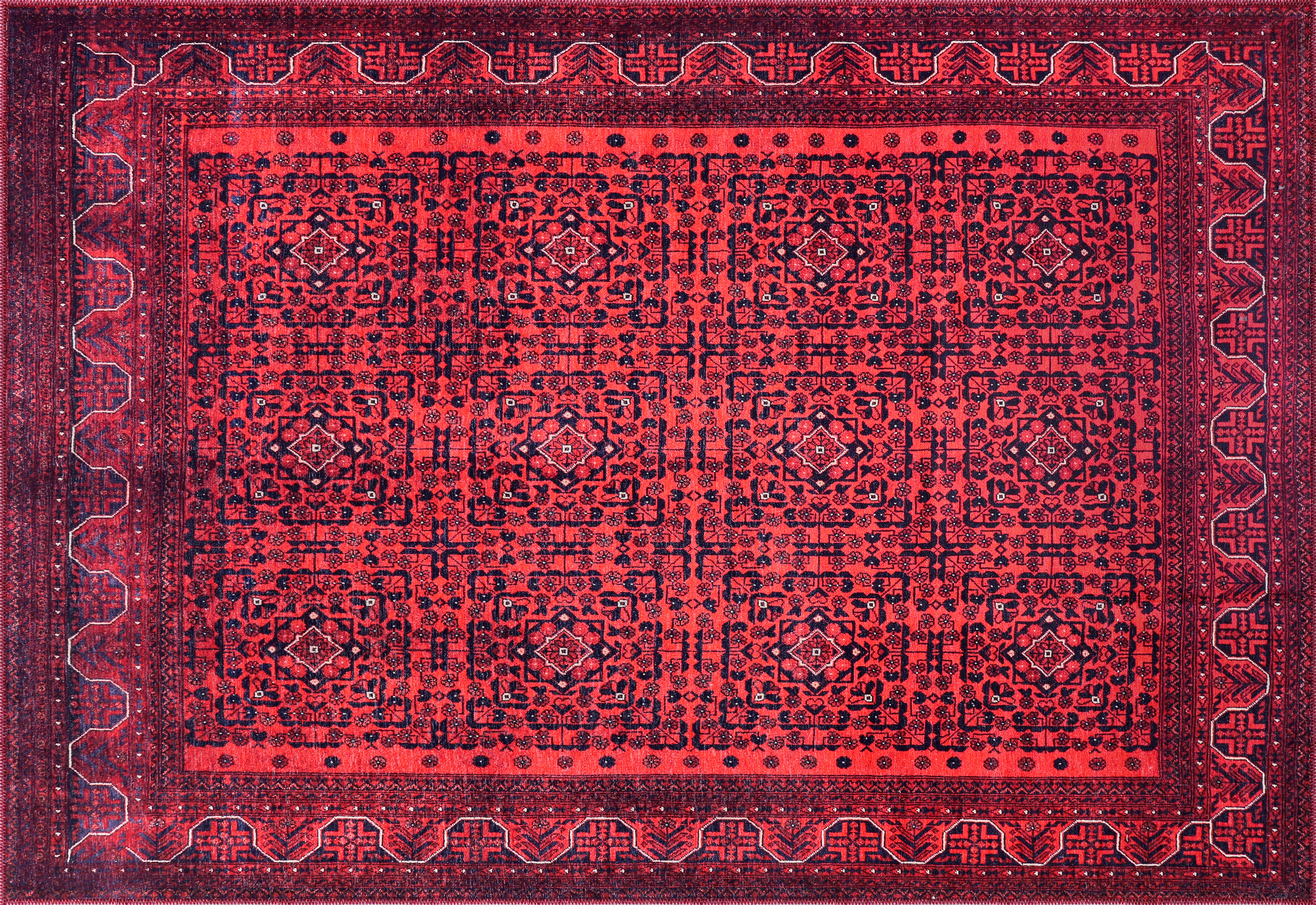 Scarlet Majesty Afghan Design Rug Red Machine Washable