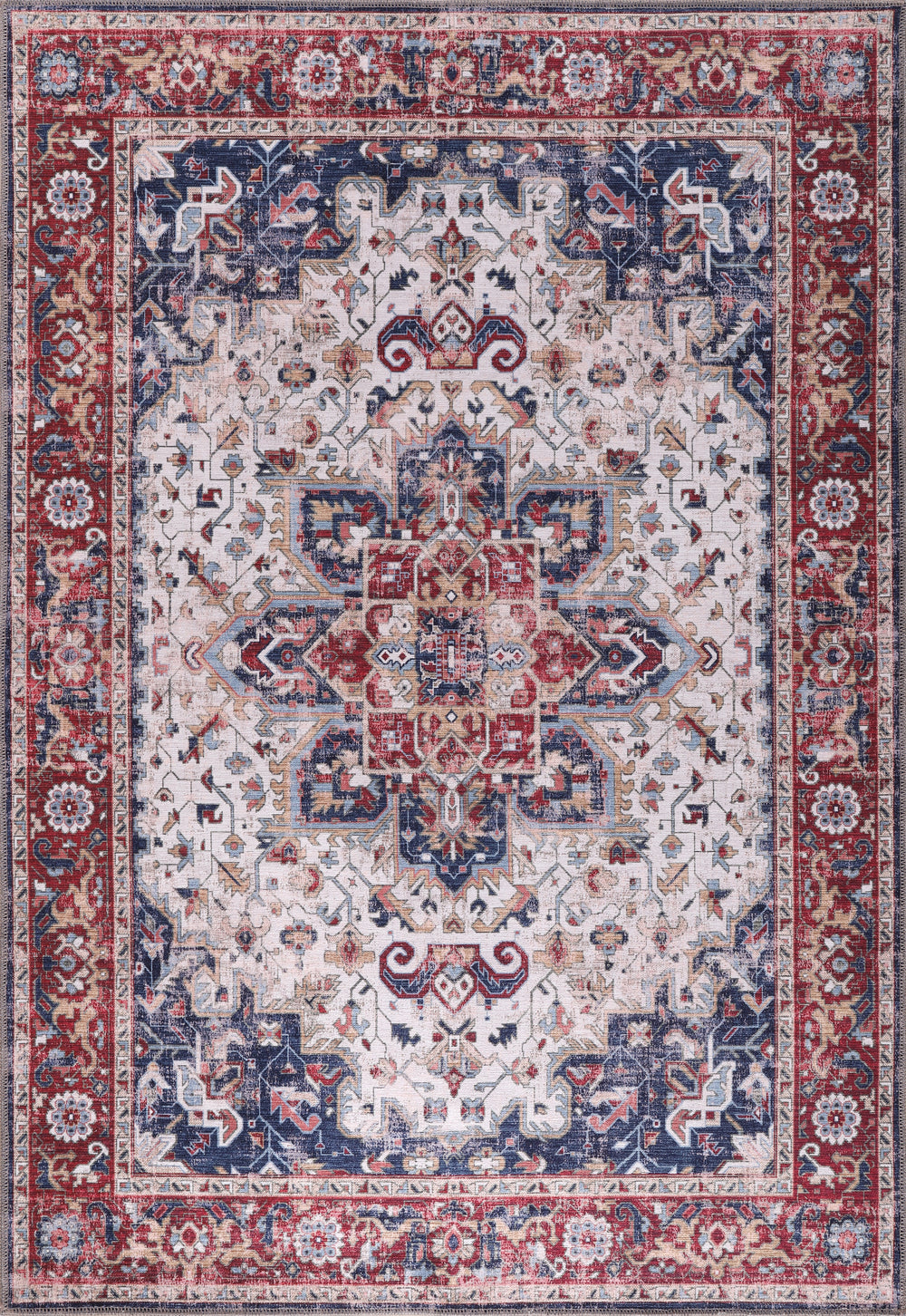 Machine washable Persian Heriz rug by Netline Home featuring traditional oriental medallion design, ideal for living rooms, bedrooms, or dining areas.
