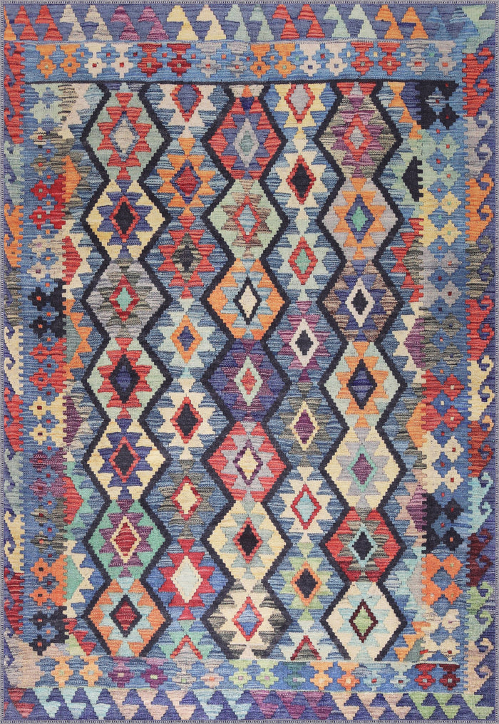 Netline Home Rugs Depot – Tappeto Kilim Tribal Geometrico Multicolore | Tappeto in ciniglia lavabile in lavatrice con retro in cotone antiscivolo shown in an illustrative room