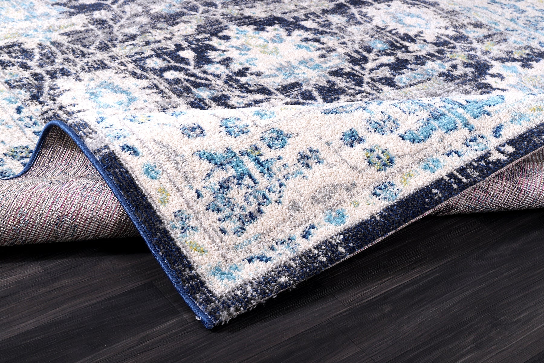 Vintage Area Rug 7652 – Blue Navy Distressed Floral