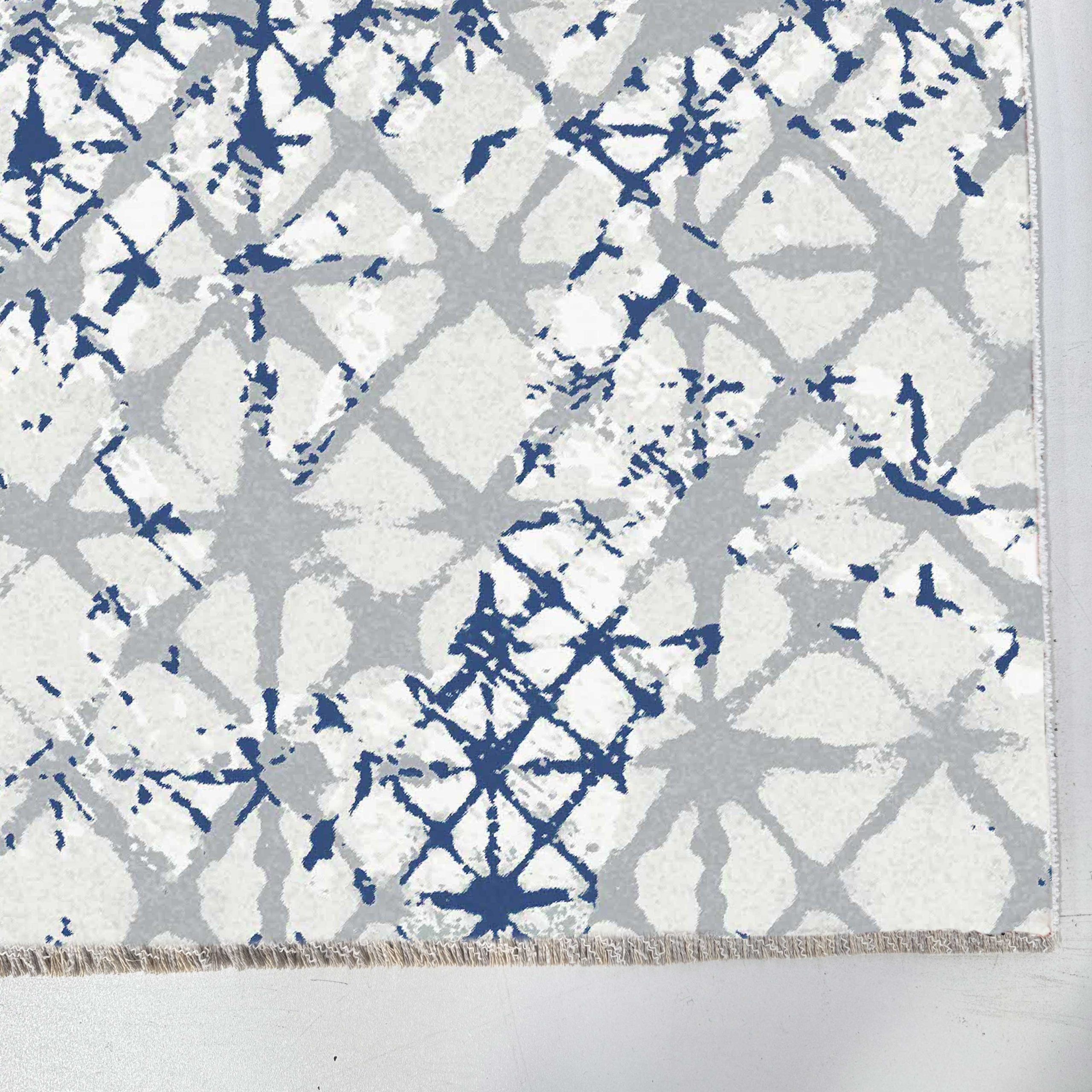 Netline Home Blue Navy Geometric Modern Kitchen Machine Washable Chenille Rug Design 1211 - Gallery Image 3 - Netline Home
