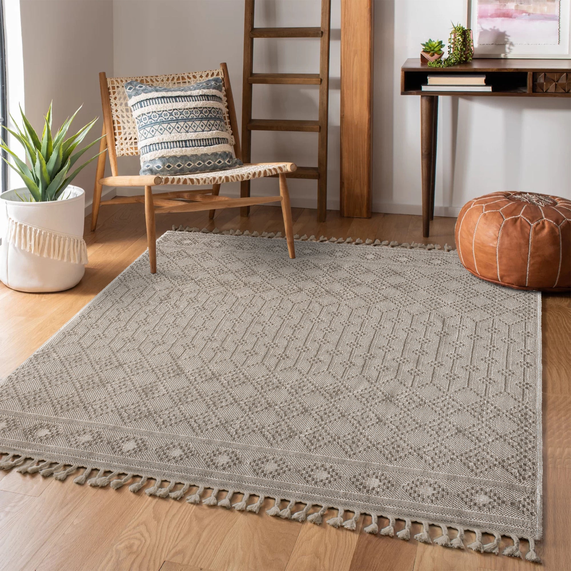 NETLINE HOME Machine Washable Area Rugs For Kitchen, Bedroom, Dining Room and Living Room | Kid Pet Friendly Rug | Oriental Design Carpet | Low Pile | Non Slip (Beige)