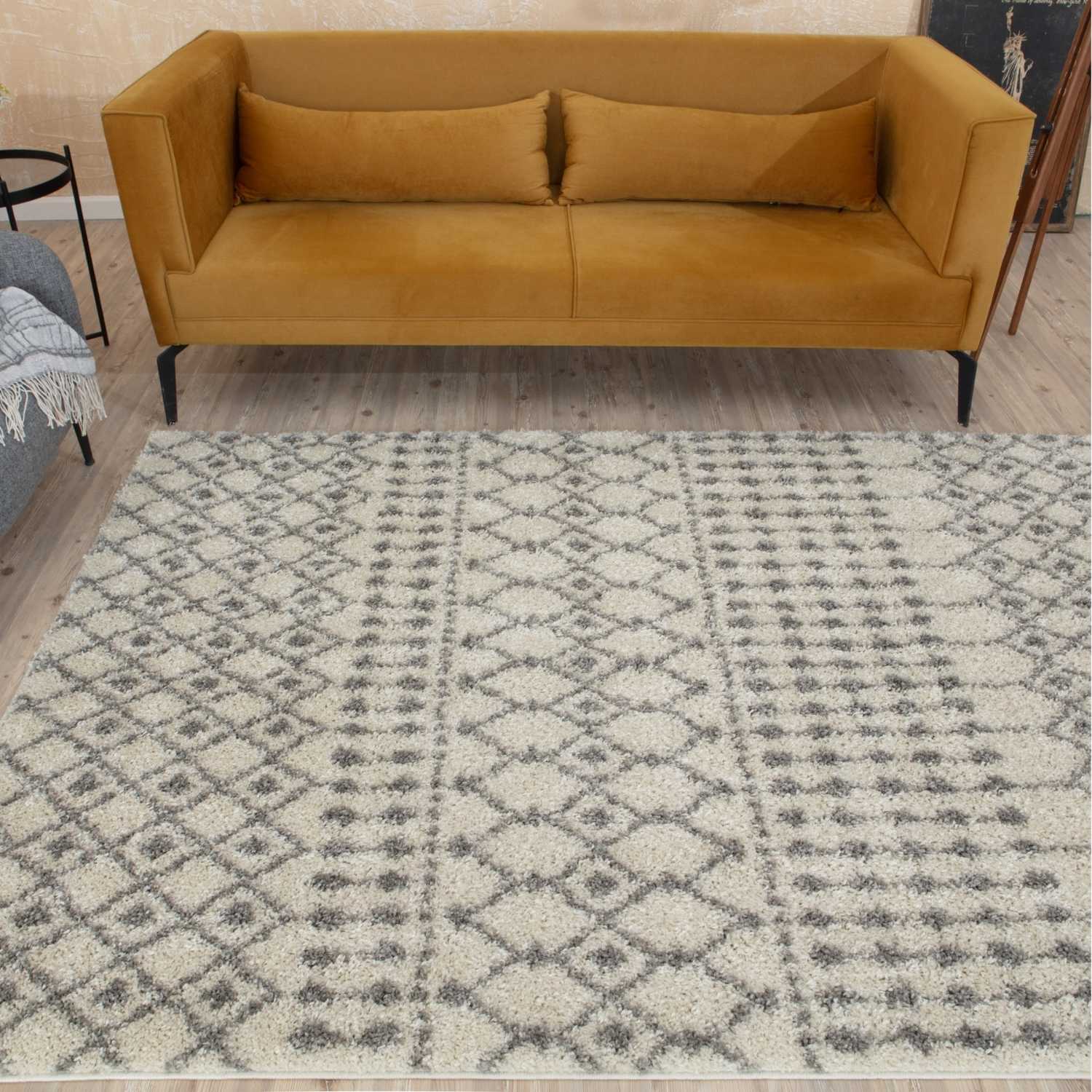 Moroccan Ivory Grey Shaggy Rug | 1000