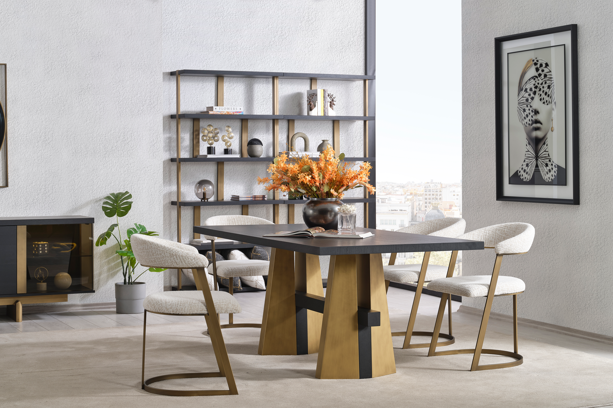 Stylish Stella dining table with matching chairs by Netline Home Interior, perfect for family dining rooms.