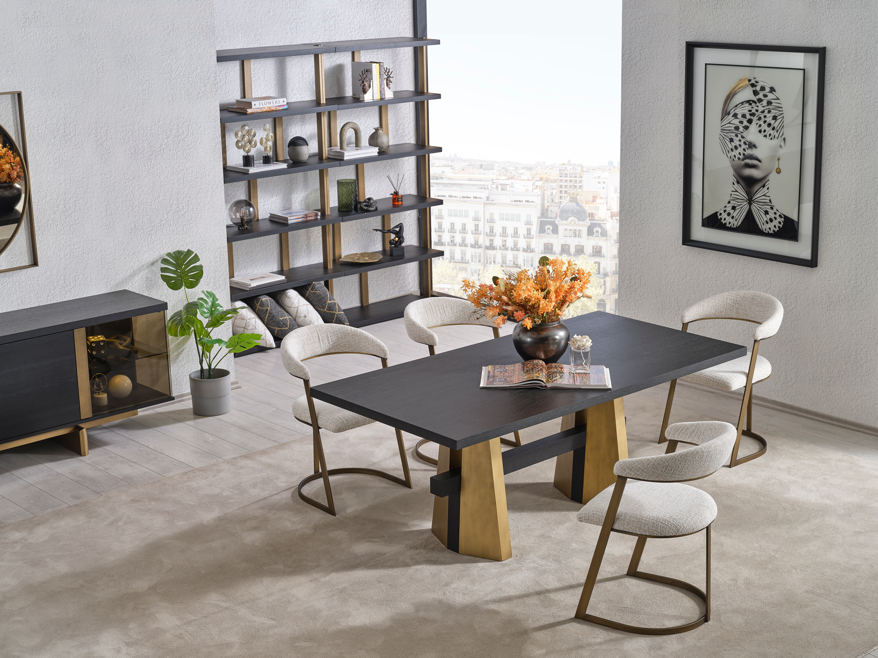 Modern Stella Dining Table by Netline Home Interior, showcasing a sleek wooden surface and sturdy legs in a contemporary dining setting.