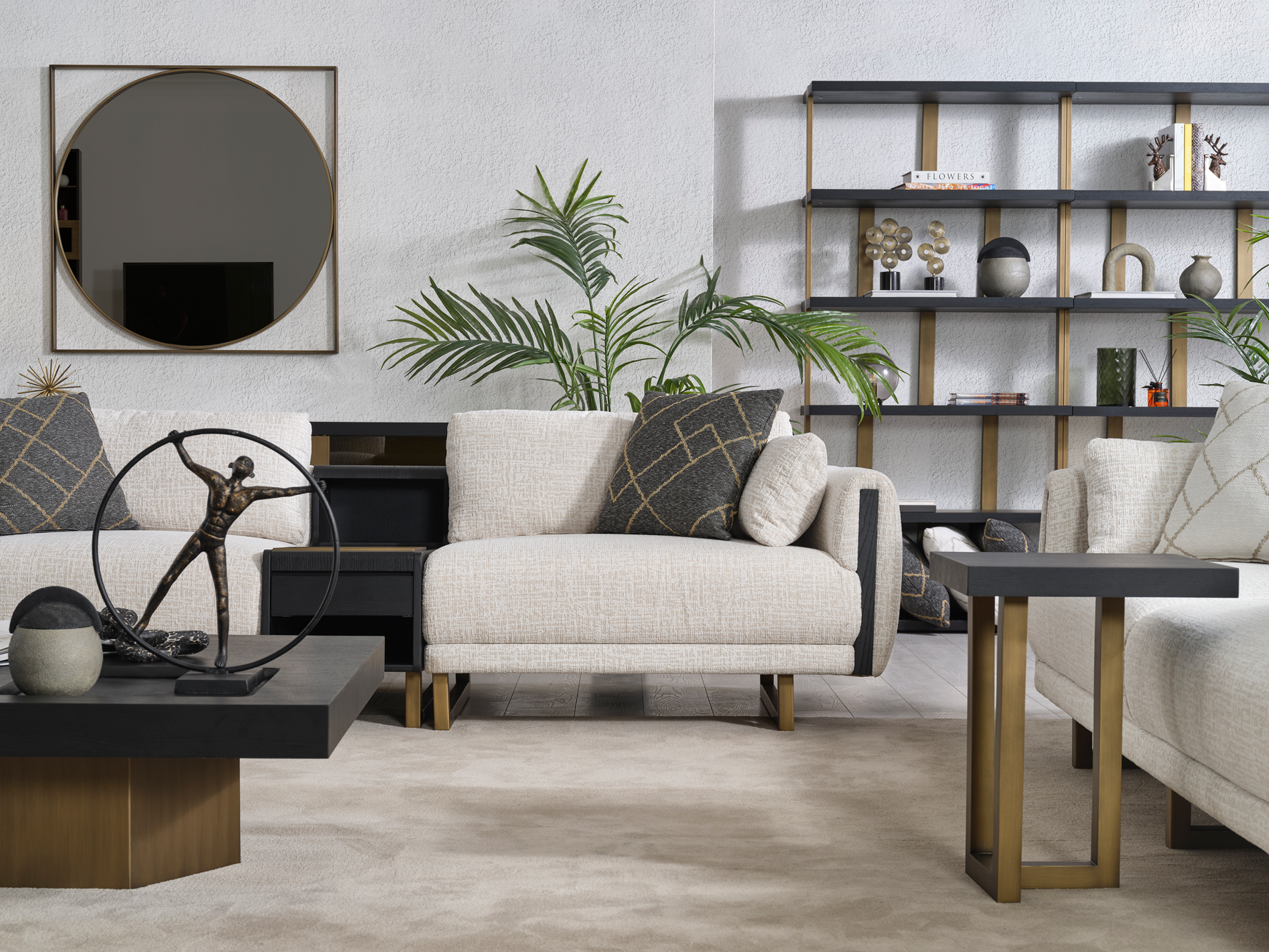 Netline Home Interior Stella sofa set with modern design, featuring plush cushions and sleek fabric upholstery for contemporary living rooms.