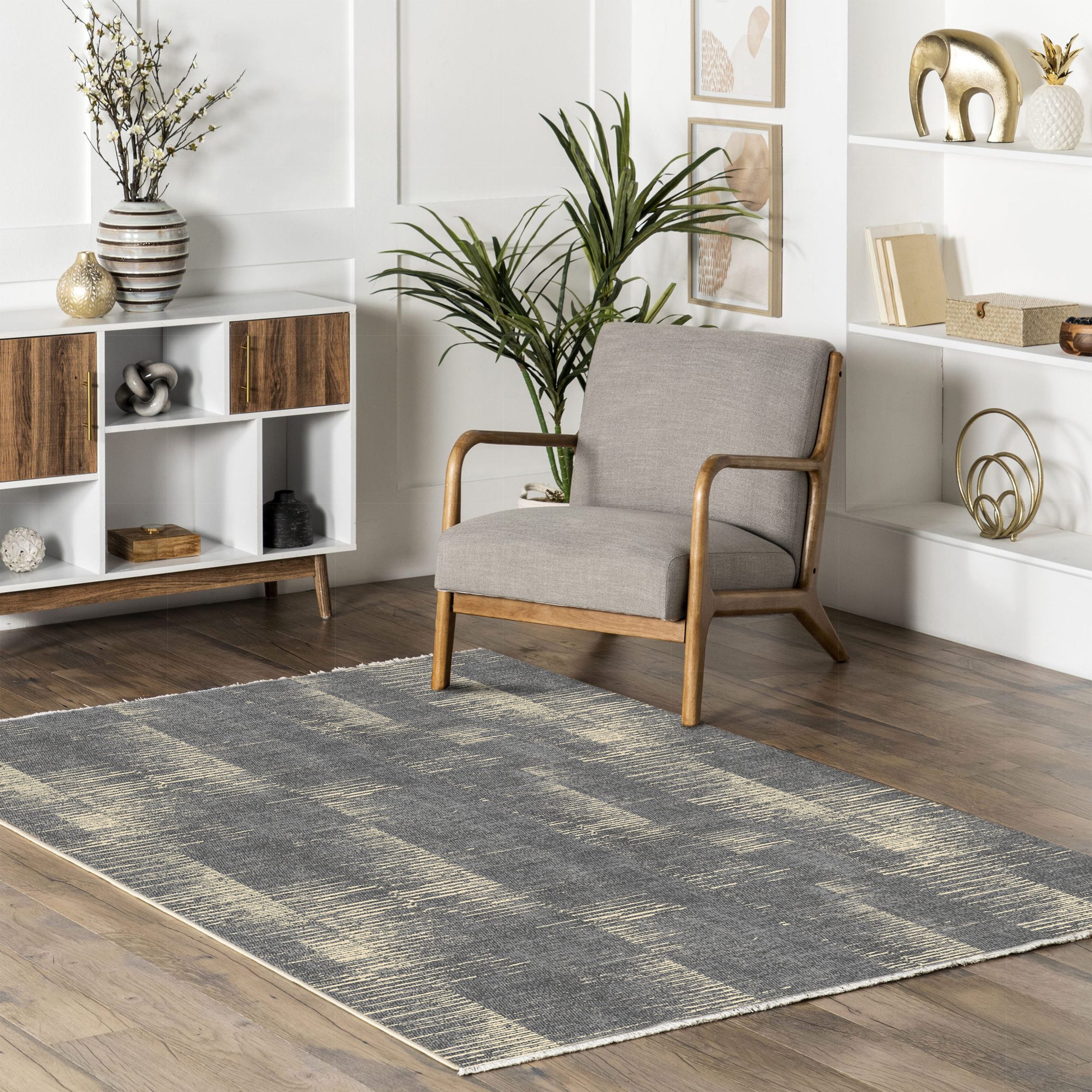 Netline Home Gray Silver Modern Machine Washable Chenille Rug Design 1008 - Gallery Image 8 - Netline Home