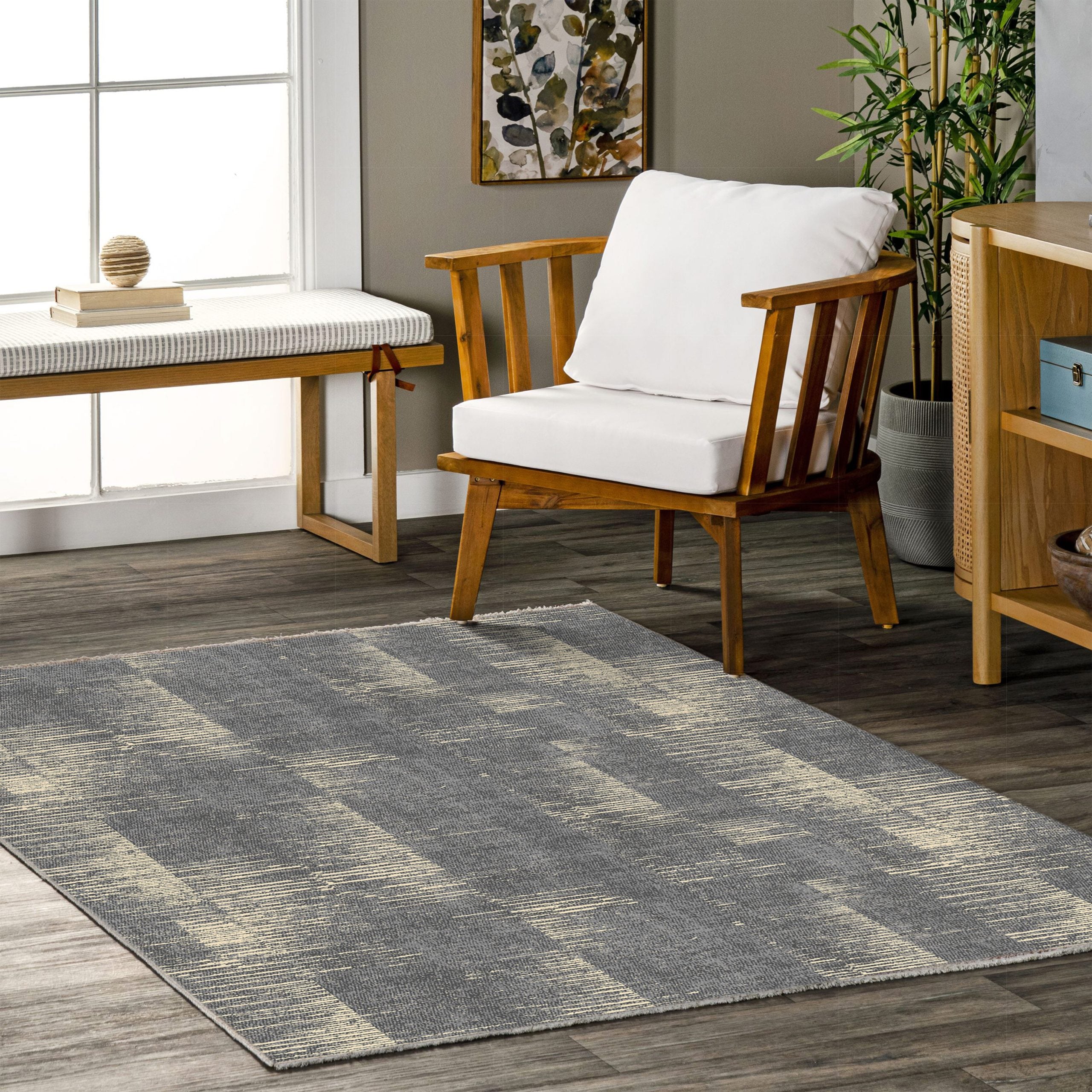 Netline Home Gray Silver Modern Machine Washable Chenille Rug Design NH7079 - Gallery Image 5 - Netline Home