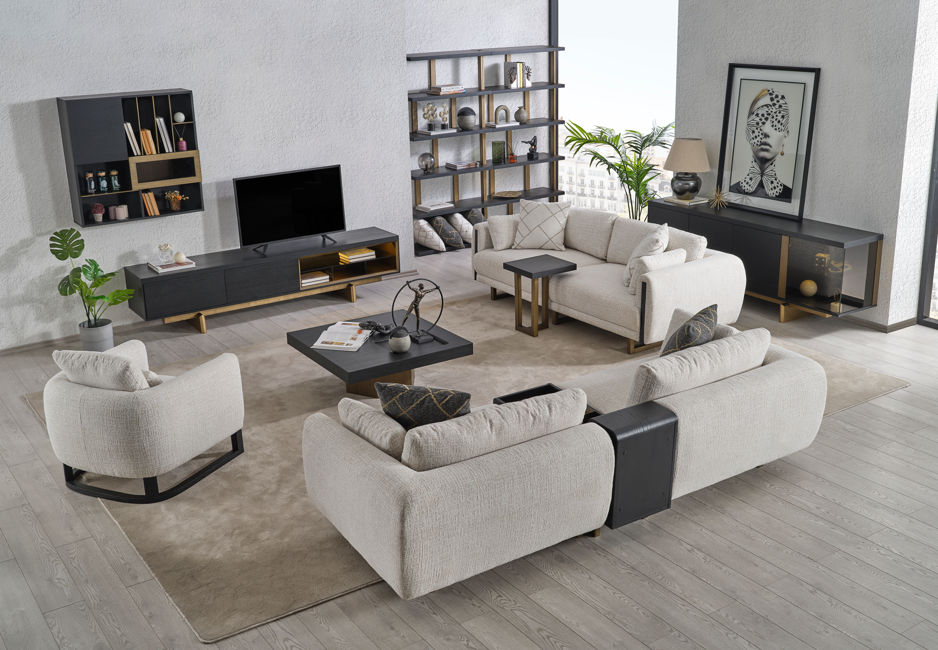 Netline Home Interior Stella Sofa Set in a modern living room with plush cushions and sleek design for stylish comfort.